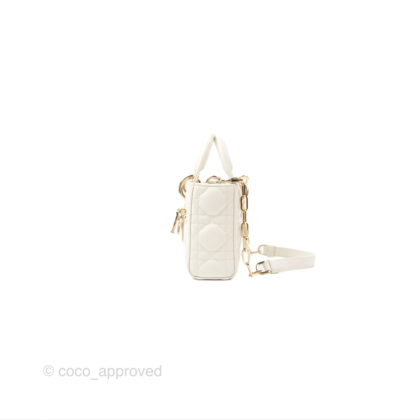 Dior Small Lady D-Joy Bag Ivory White Lambskin Cannage Gold Hardware