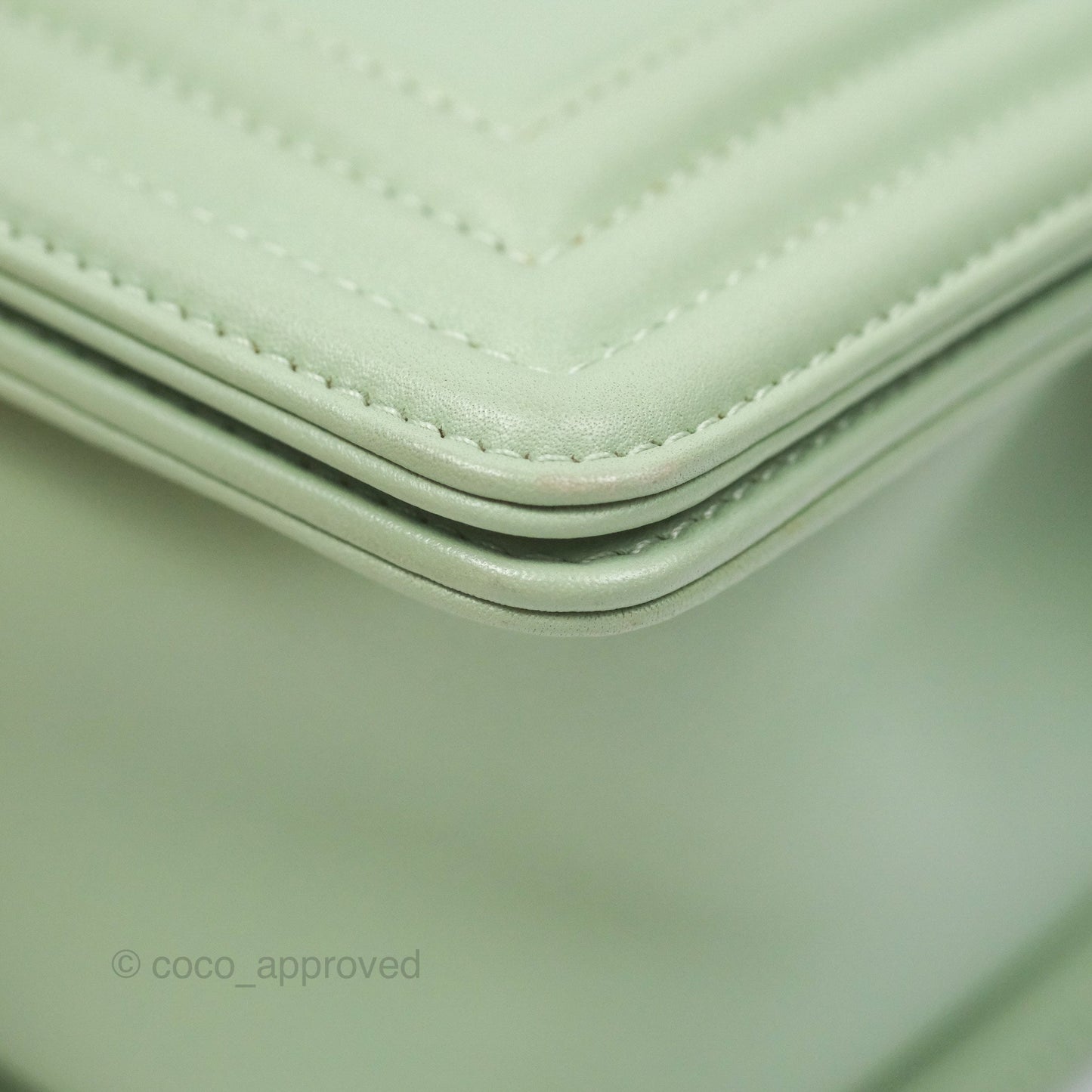 Chanel Medium Chevron Boy Mint Green Calfskin Silver Hardware