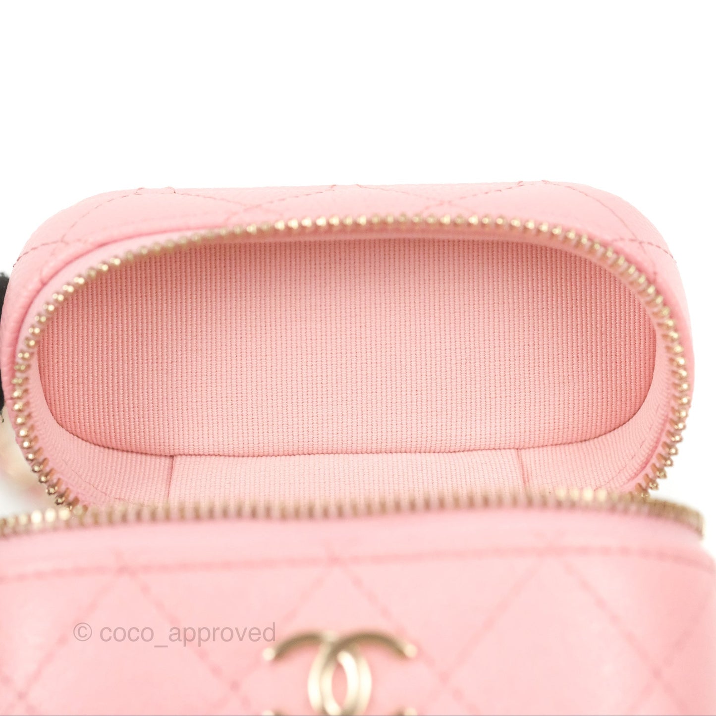 Chanel Quilted Small Handle With Care Vanity Case With Chain Pink Caviar Gold Hardware