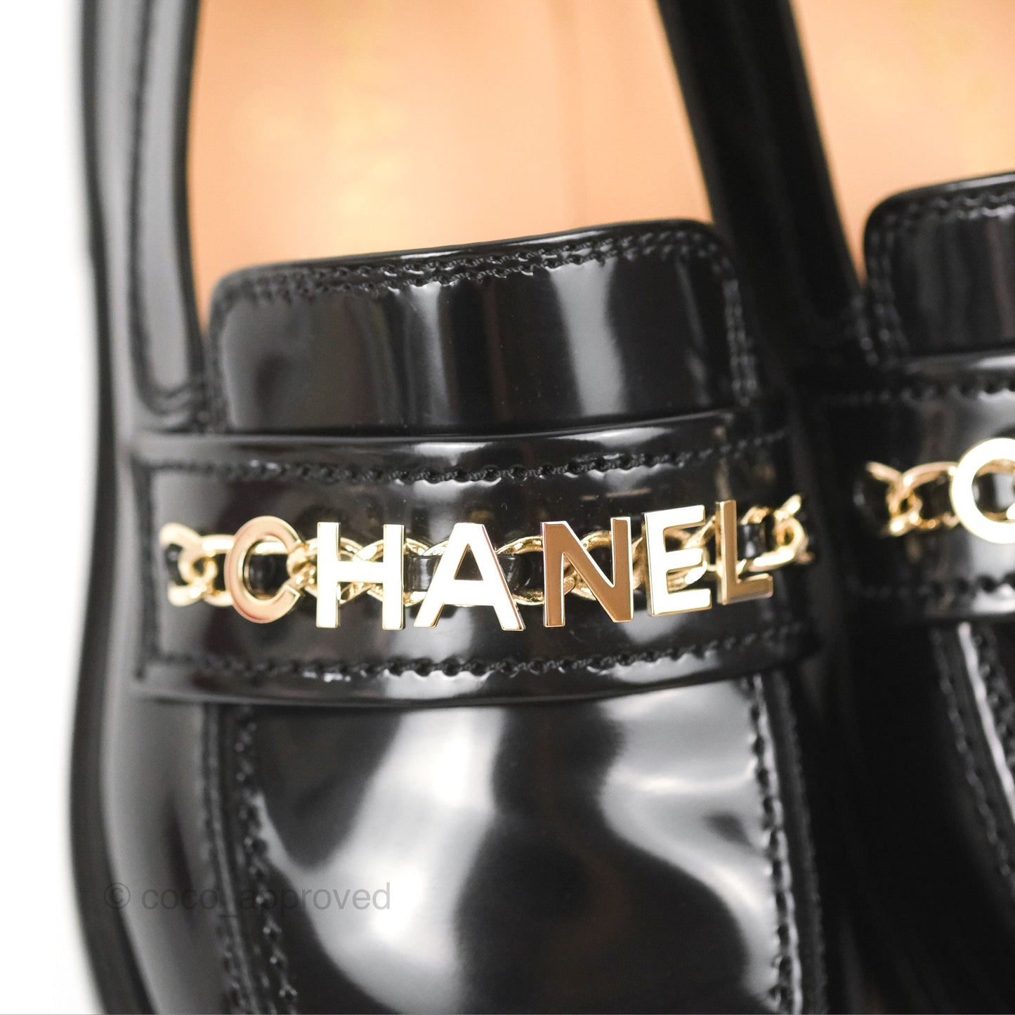 Chanel Patent Calfskin Black Loafers 21S Size 37.5