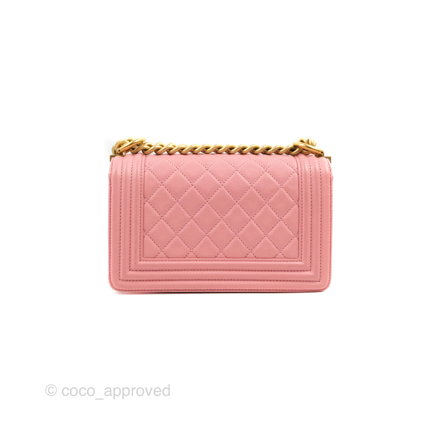 Chanel Small Quilted Boy Pink Calfskin Aged Gold Hardware