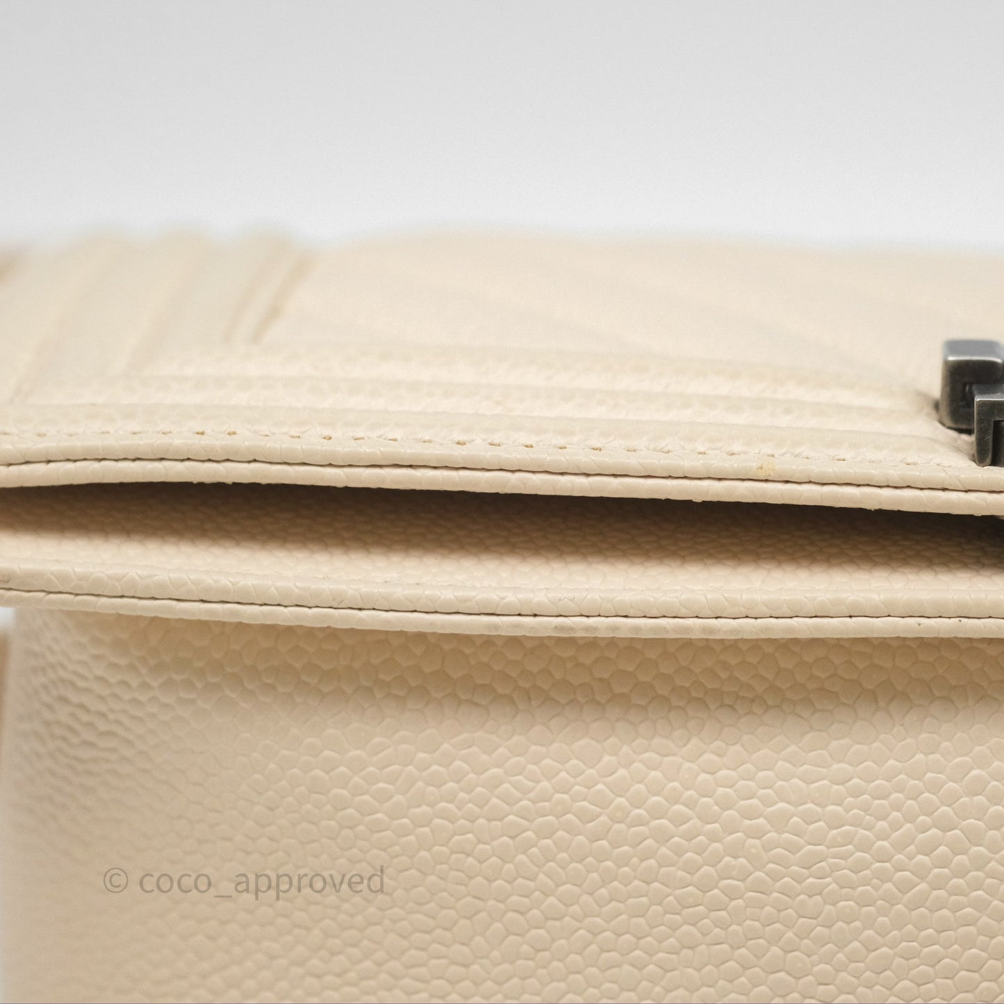 Chanel Medium Boy Chevron Beige Caviar Ruthenium Hardware