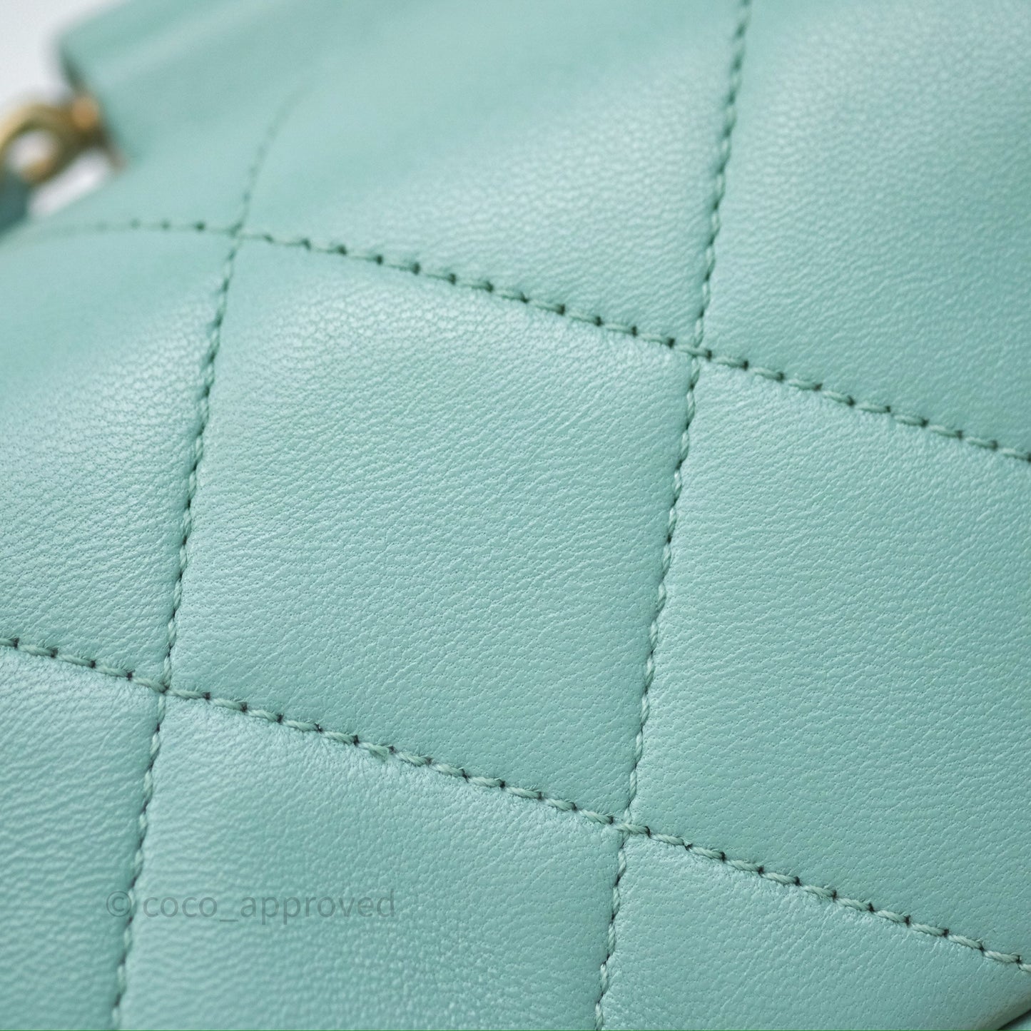 Chanel Quilted Small Circular Handle Bag Mint Green Aged Gold Hardware