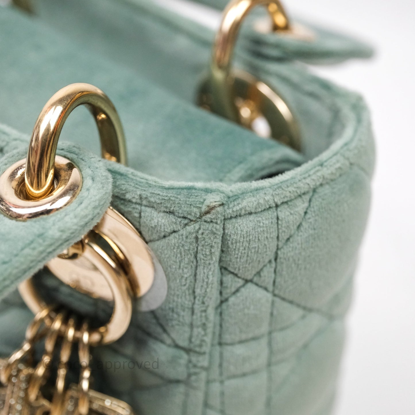 Christian Dior Mini Lady Dior Green Suede Cannage Gold Hardware