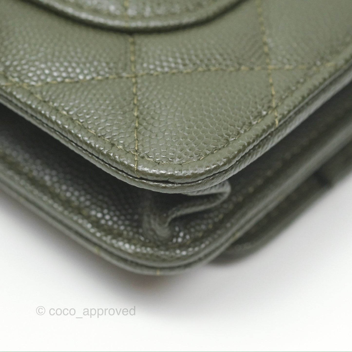 Chanel Coco First Wallet On Chain WOC Dark Olive Green Caviar Gold Hardware 22K