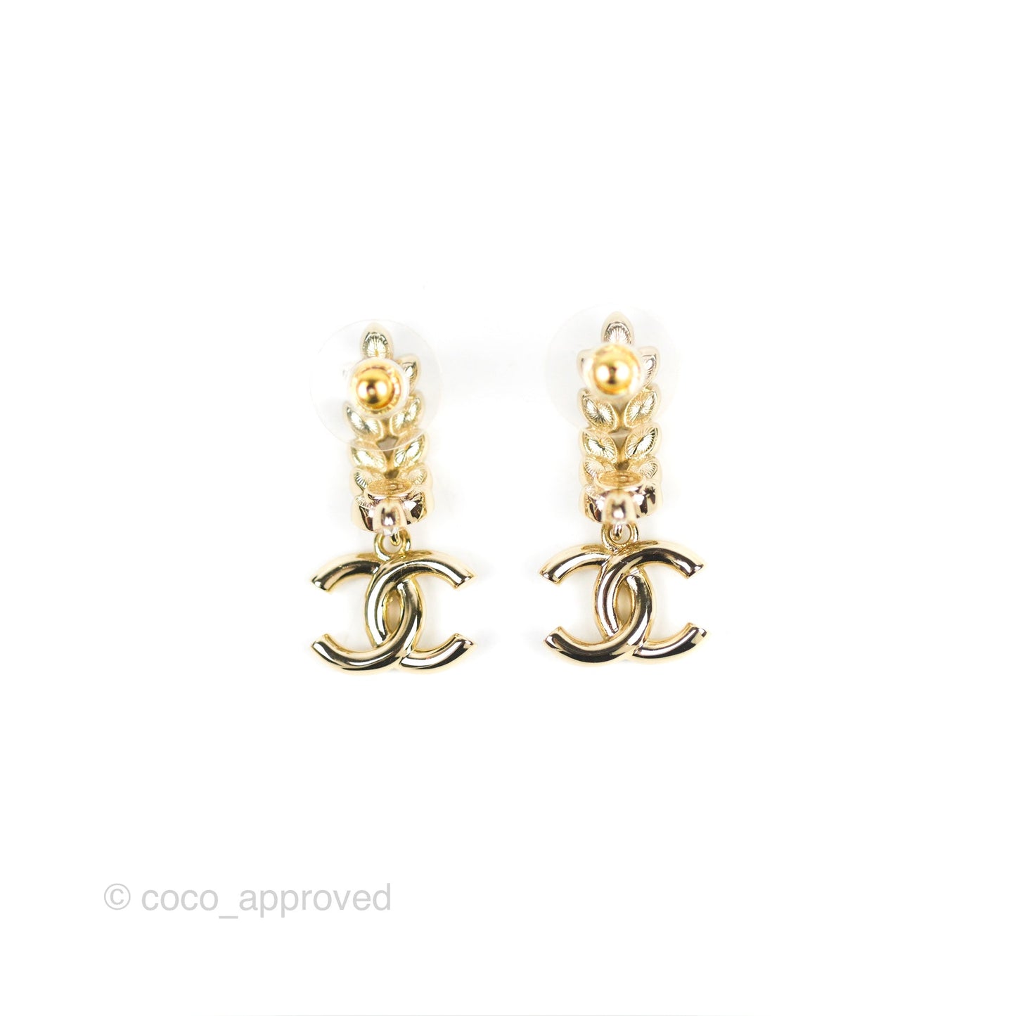 Chanel Leafy Crystal CC Drop Earrings Gold Tone 23S
