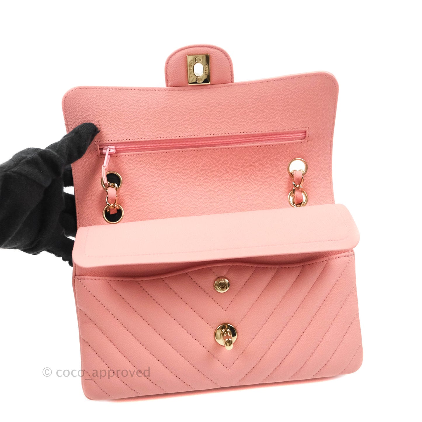 Chanel Classic Chevron S/M Small Double Flap Pink Matte Caviar Gold Hardware