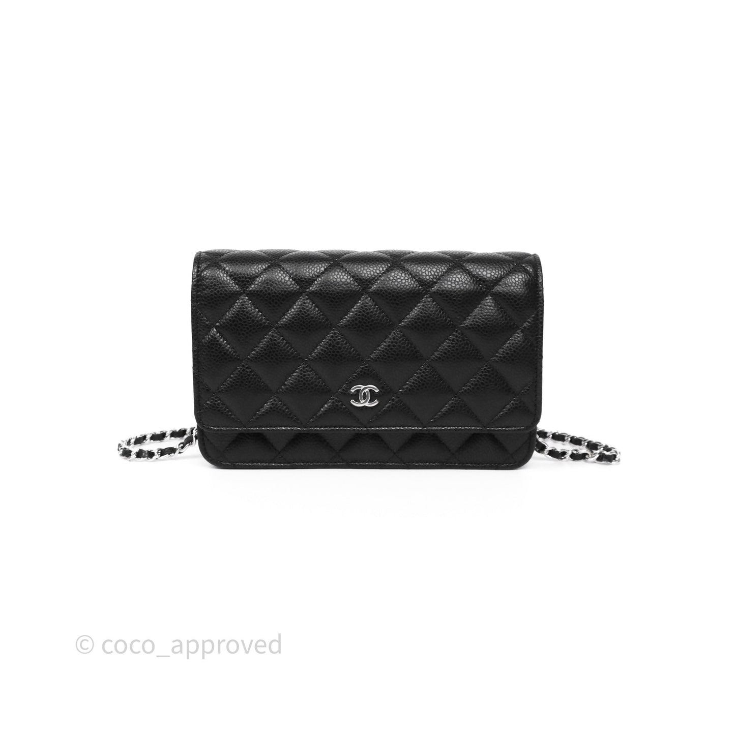 Chanel Classic Wallet On Chain WOC Quilted Black Caviar Silver Hardware