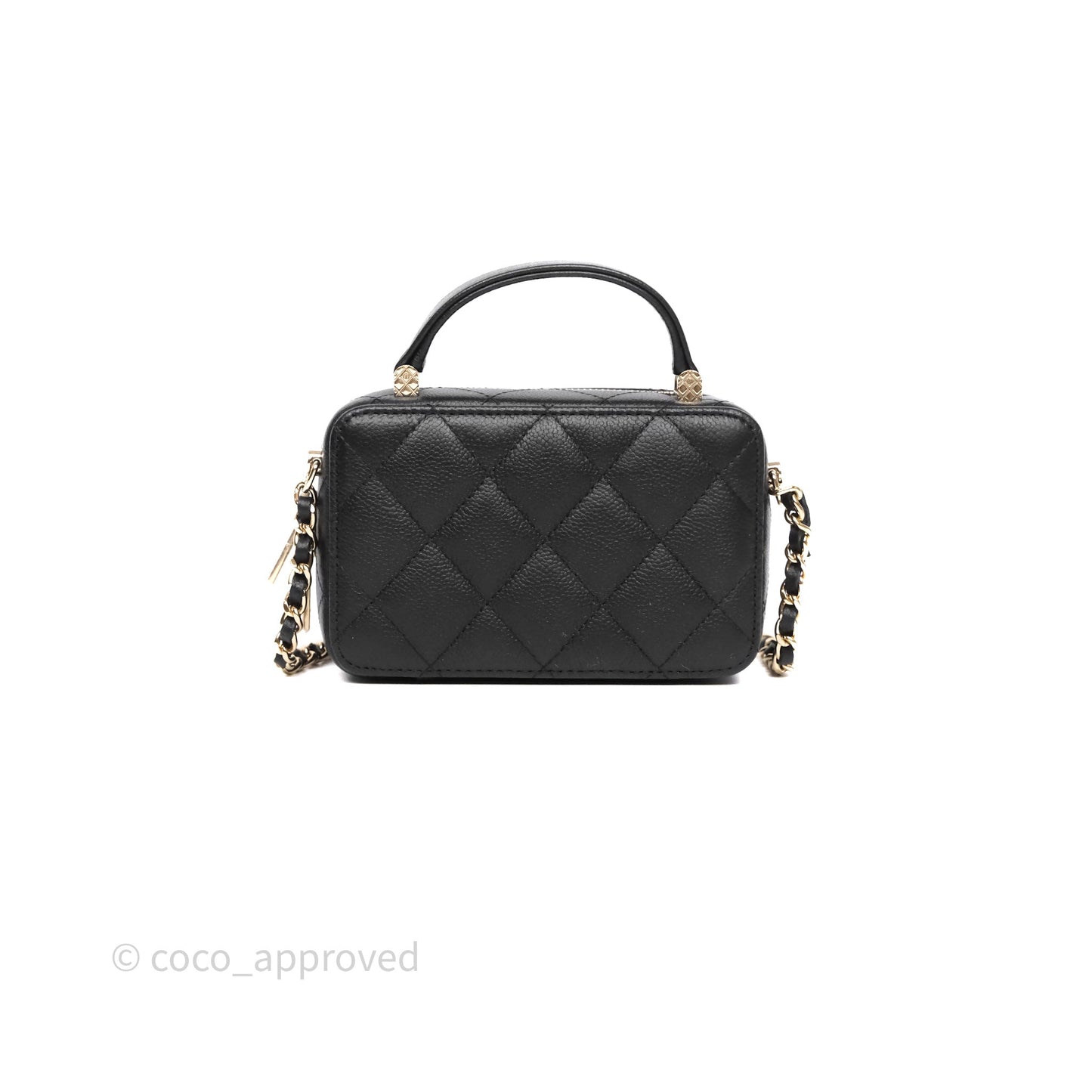 Chanel Quilted Top Handle Mini Vanity Case Black Caviar Gold Hardware
