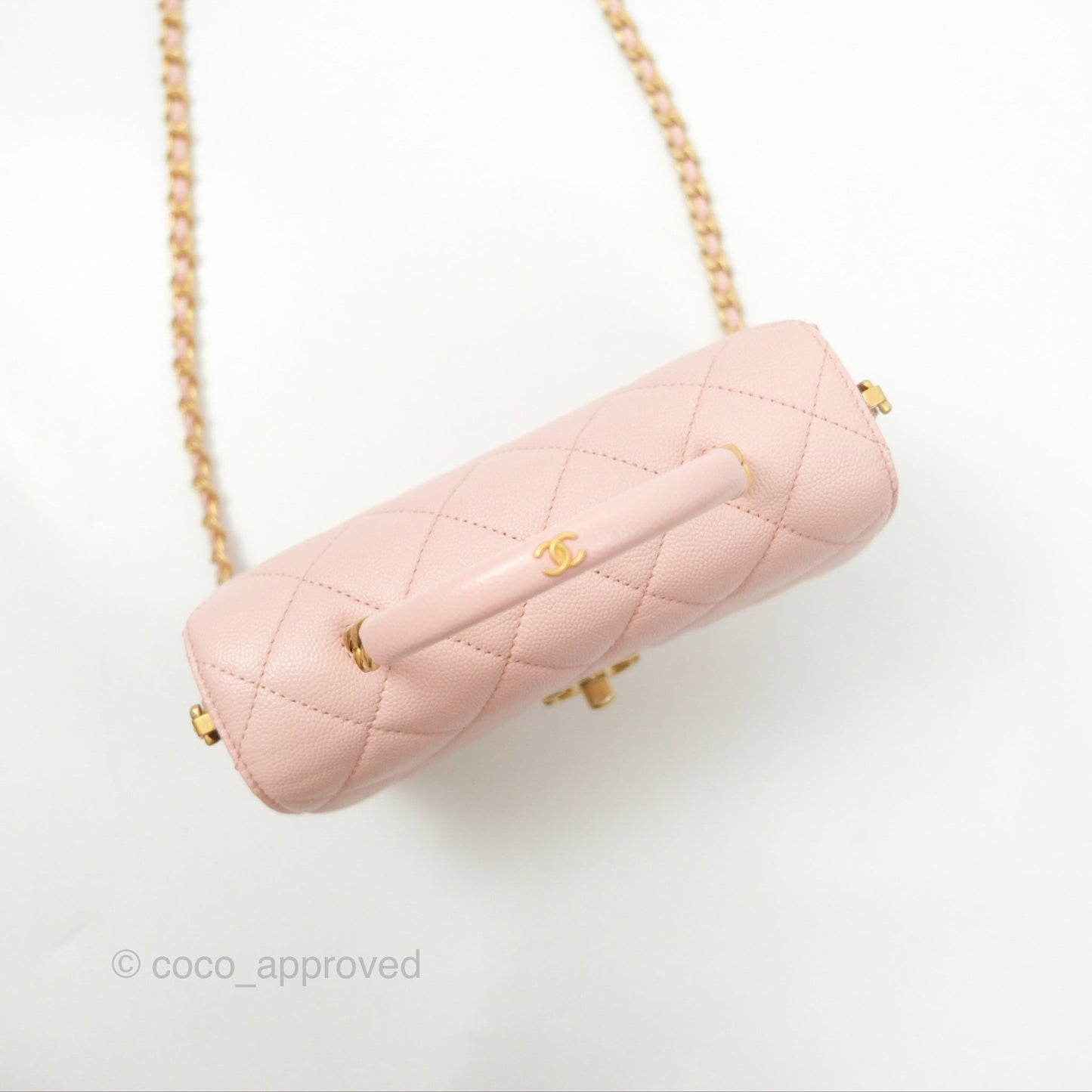 Chanel Carry Me Top Handle Flap Bag Pink Caviar Aged Gold Hardware 23S