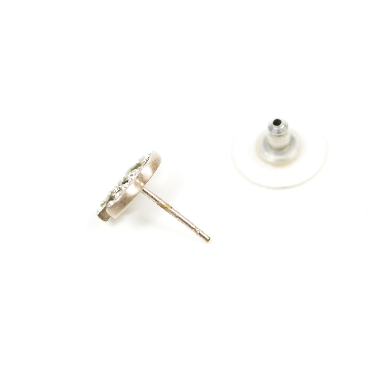 Chanel CC Crystal Earrings Silver Tone 12V
