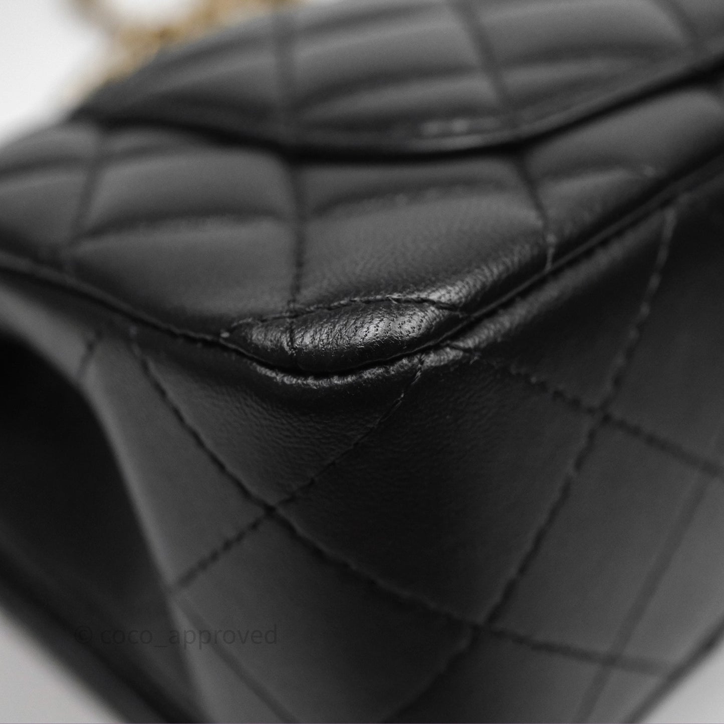 Chanel Metal Top Handle Mini Rectangular Flap Bag Black Lambskin Aged Gold Hardware
