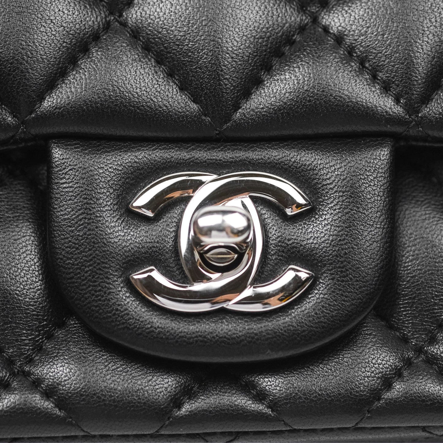Chanel Mini Square Flap Quilted Black Lambskin Silver Hardware