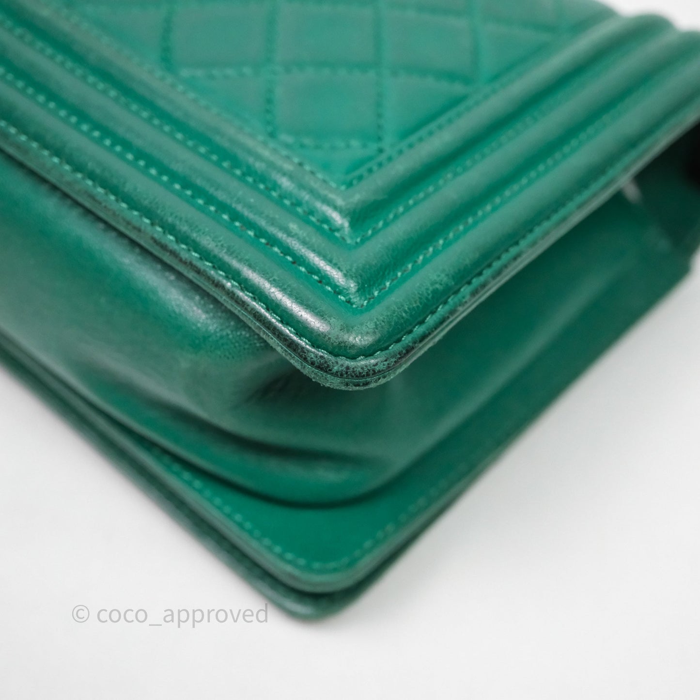 Chanel Medium Boy Quilted Green Lambskin Ruthenium Hardware