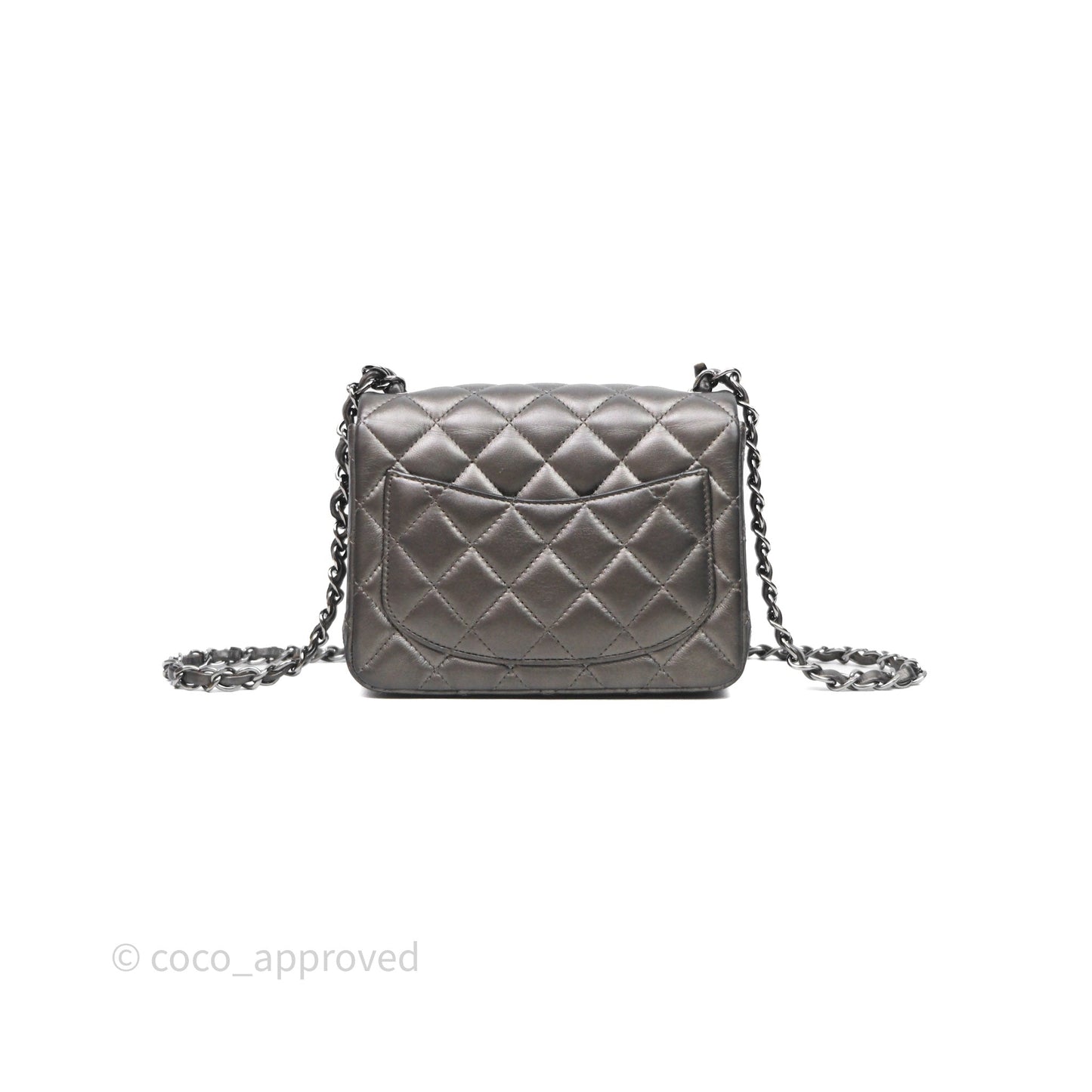 Chanel Mini Square Metallic Dark Grey Lambskin Dark Silver Hardware