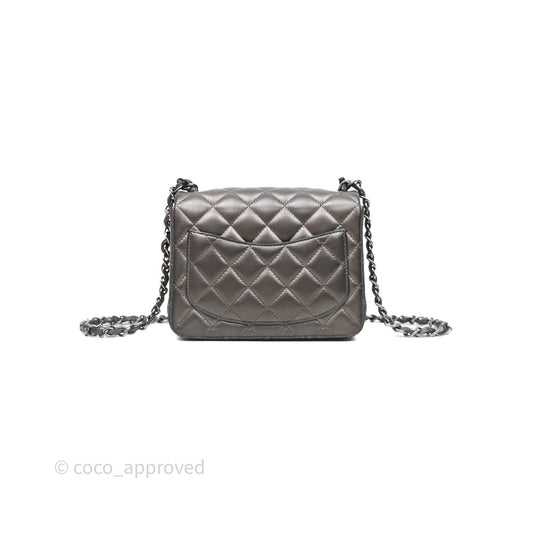 Chanel Mini Square Metallic Dark Grey Lambskin Dark Silver Hardware