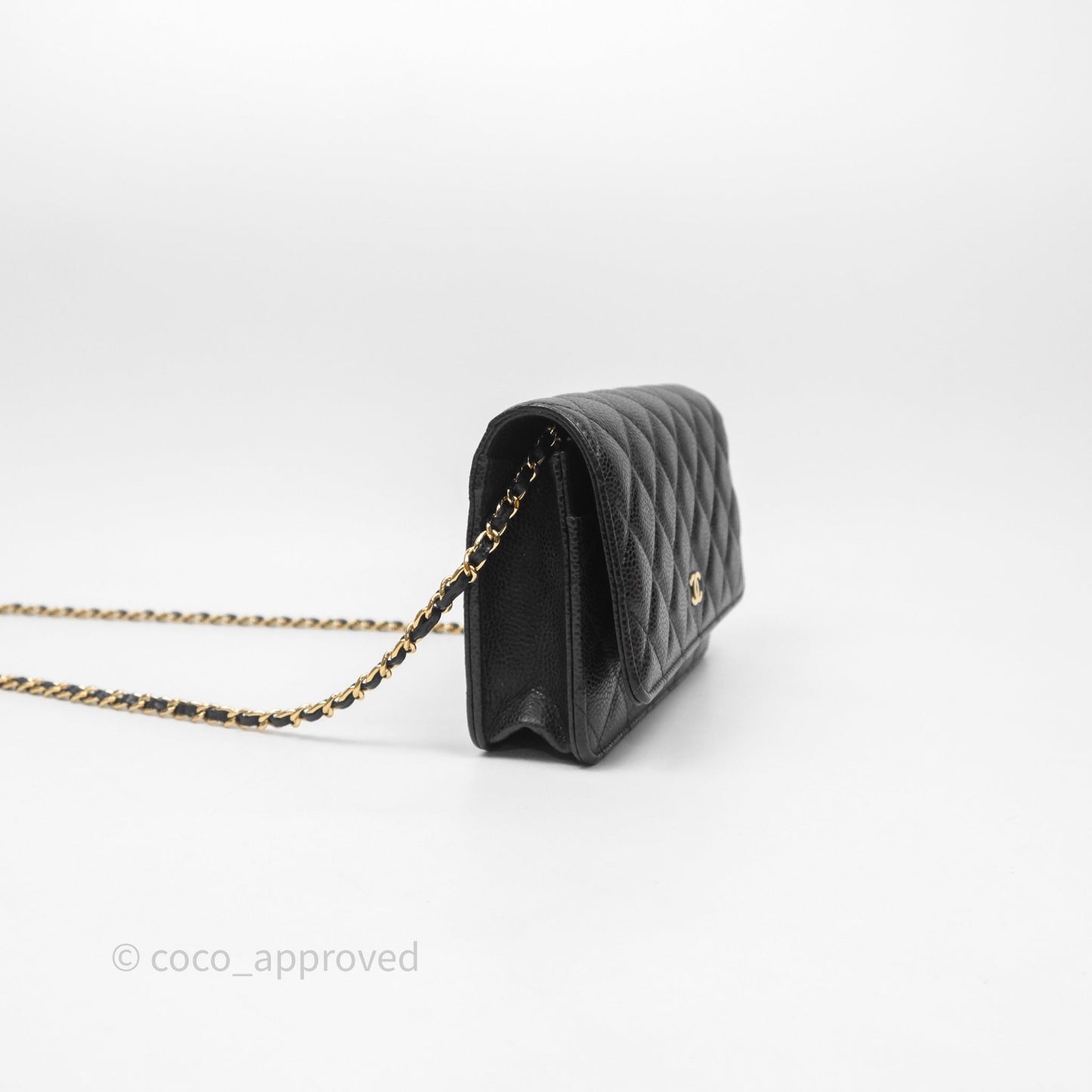 Chanel Classic Wallet On Chain WOC Quilted Black Caviar Gold Hardware