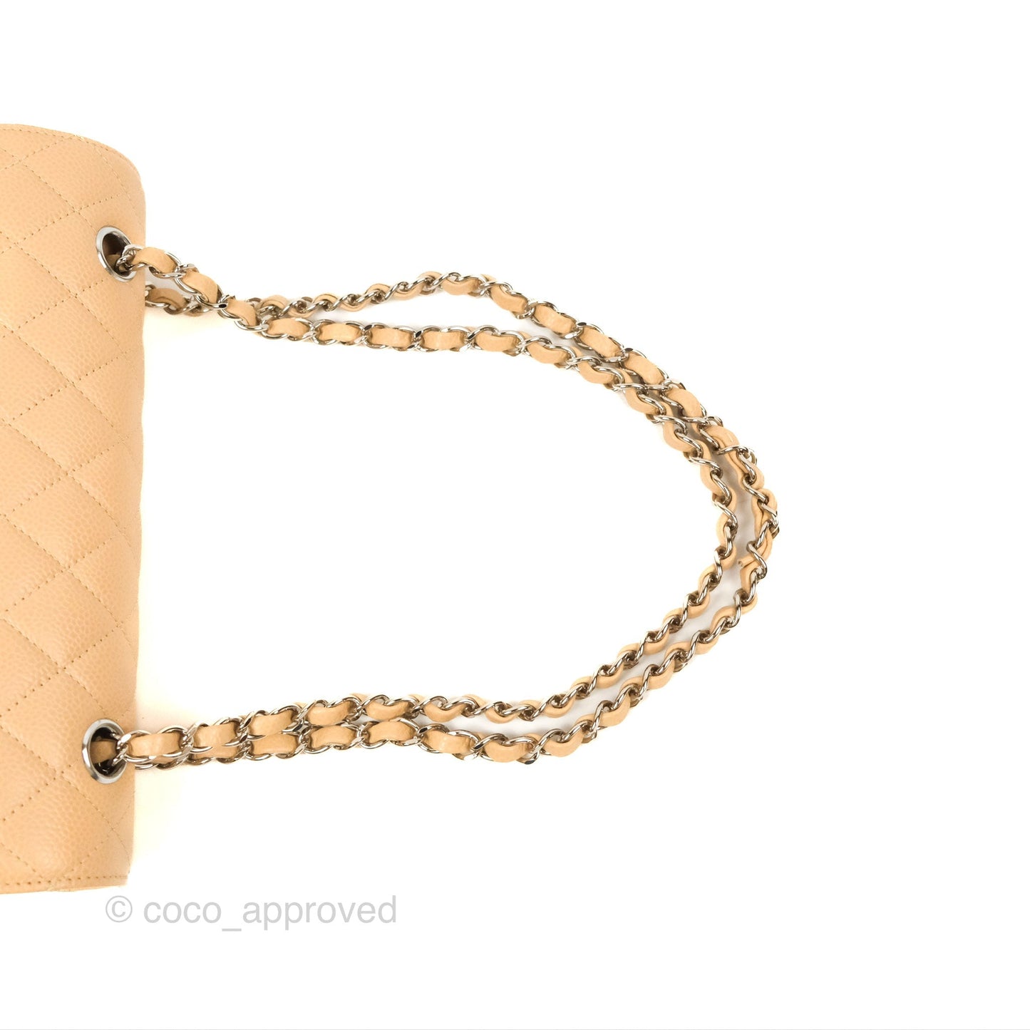 Chanel Classic M/L Medium Flap Quilted Beige Caviar Silver Hardware