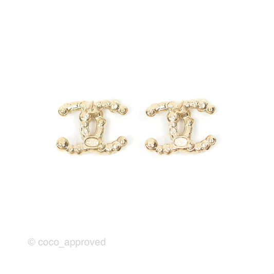Chanel Crystal Pearl Pink CC Earrings Gold Tone 19S