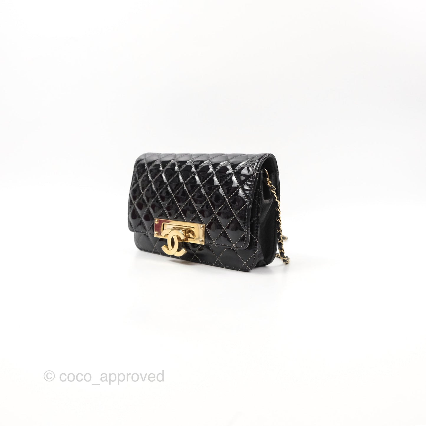Chanel Golden Class Wallet On Chain WOC Black Patent Gold Hardware