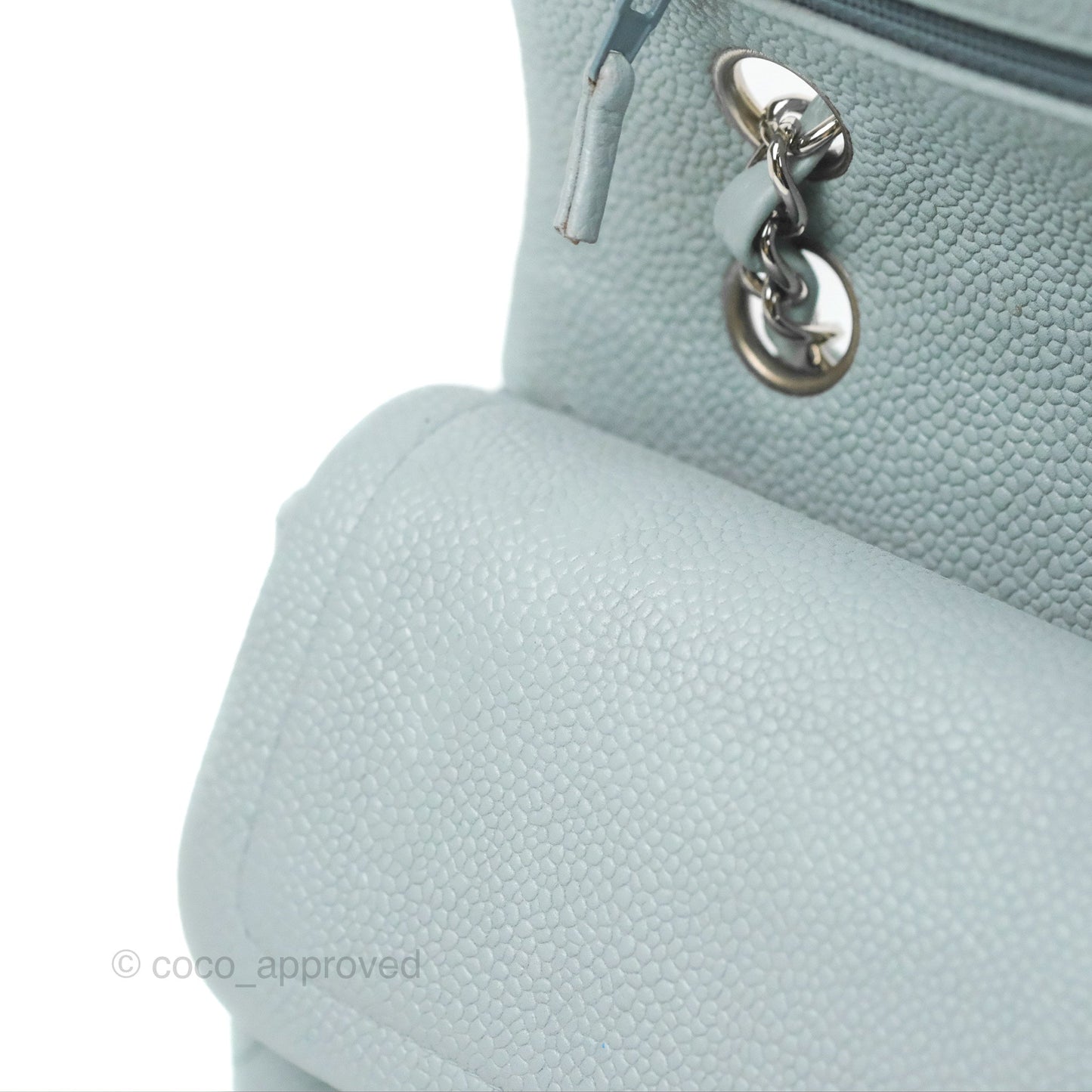 Chanel Classic M/L Medium Flap Quilted Light Grey Blue Caviar Silver Hardware