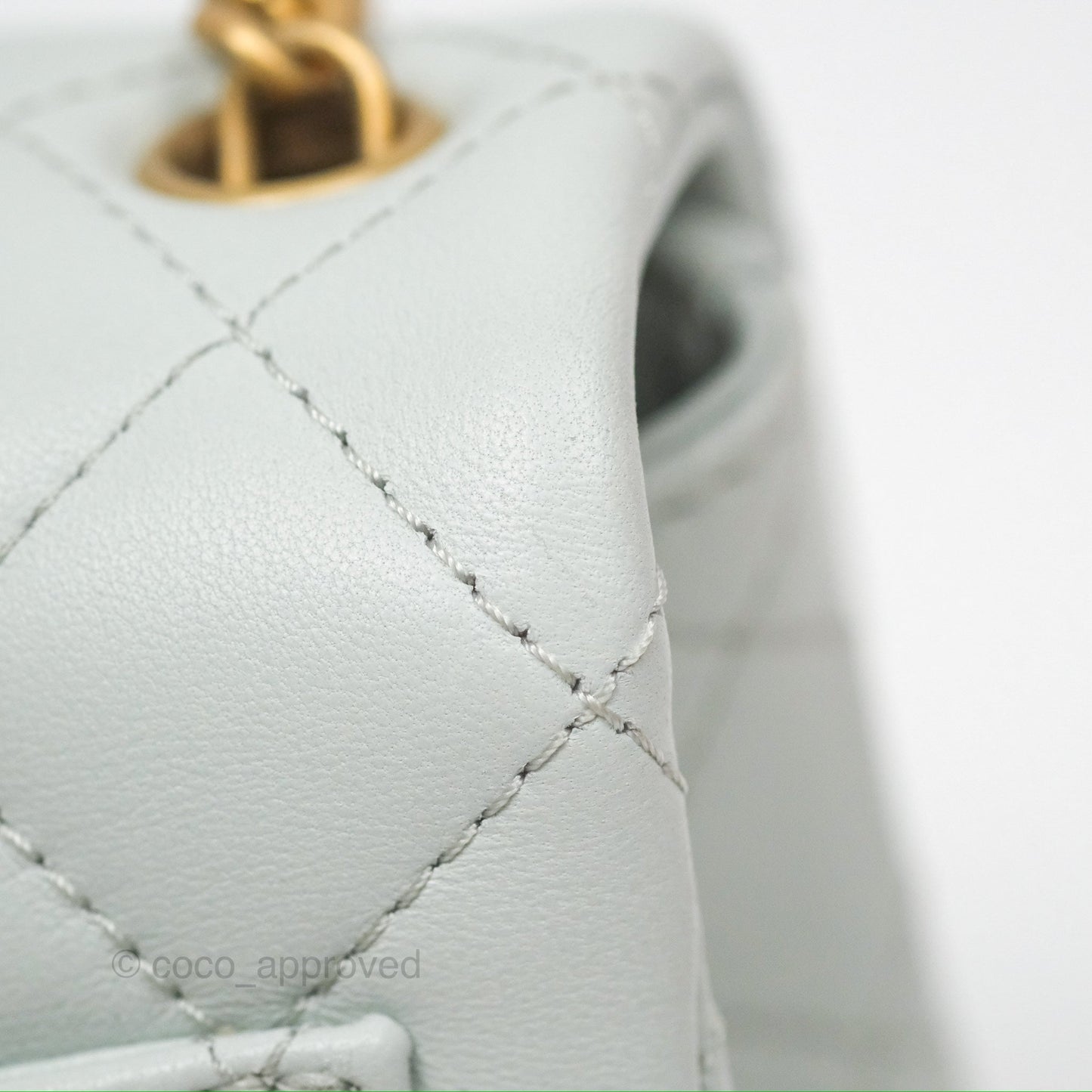 Chanel Quilted Mini Square Flap with Camellia Adjustable Chain Blue Clair Lambskin 23S