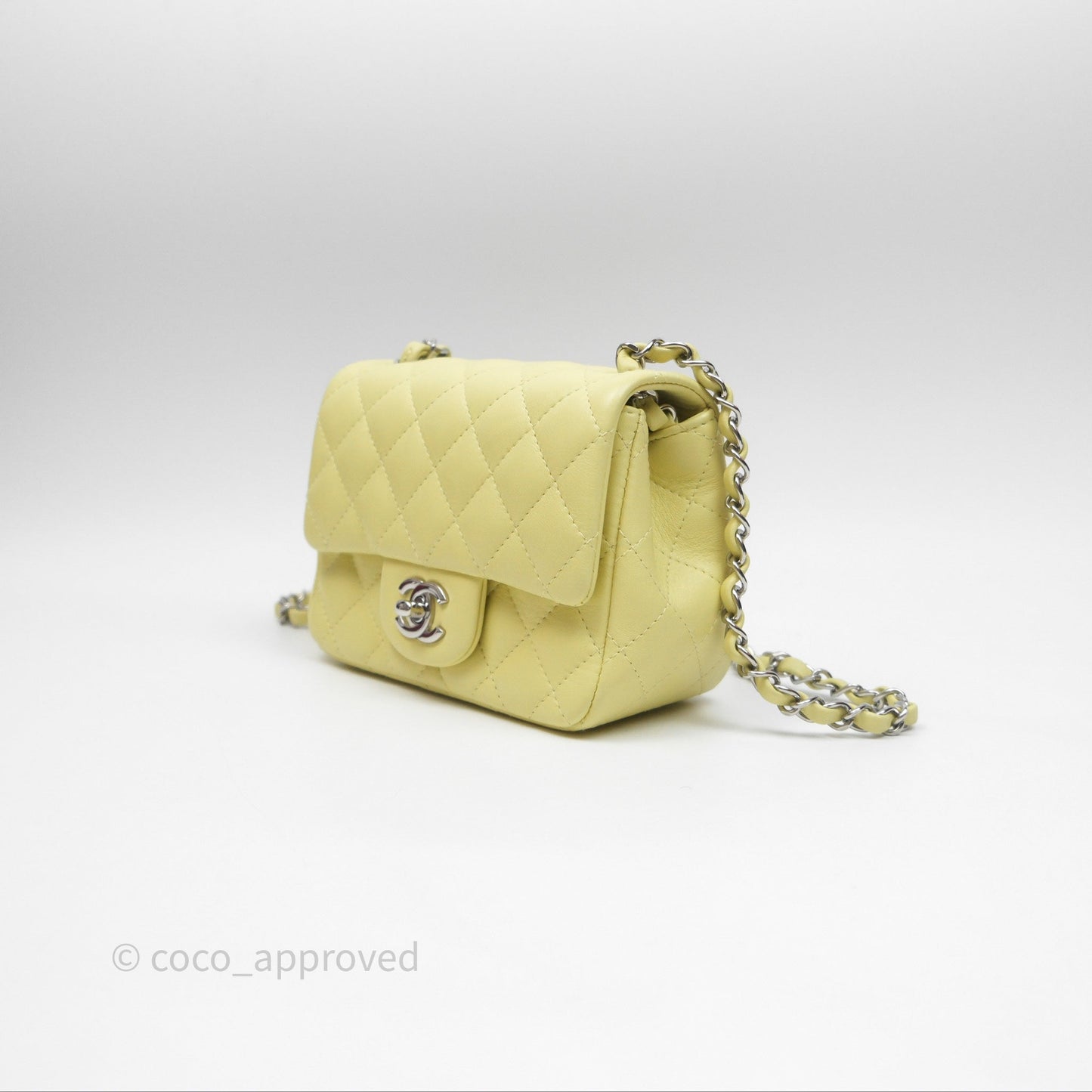 Chanel Mini Square Flap Quilted Yellow Lambskin Silver Hardware