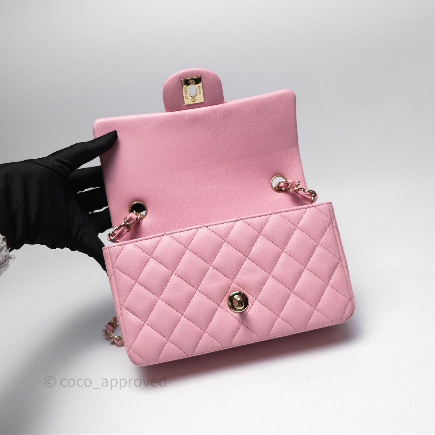 Chanel Quilted Mini Rectangular Flap Pink Lambskin Gold Hardware