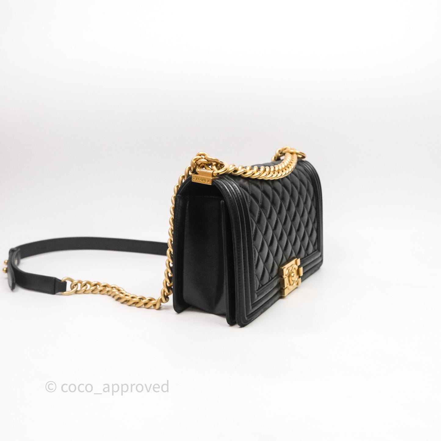 Chanel Medium Boy Quilted Black Lambskin Aged Gold Hardware