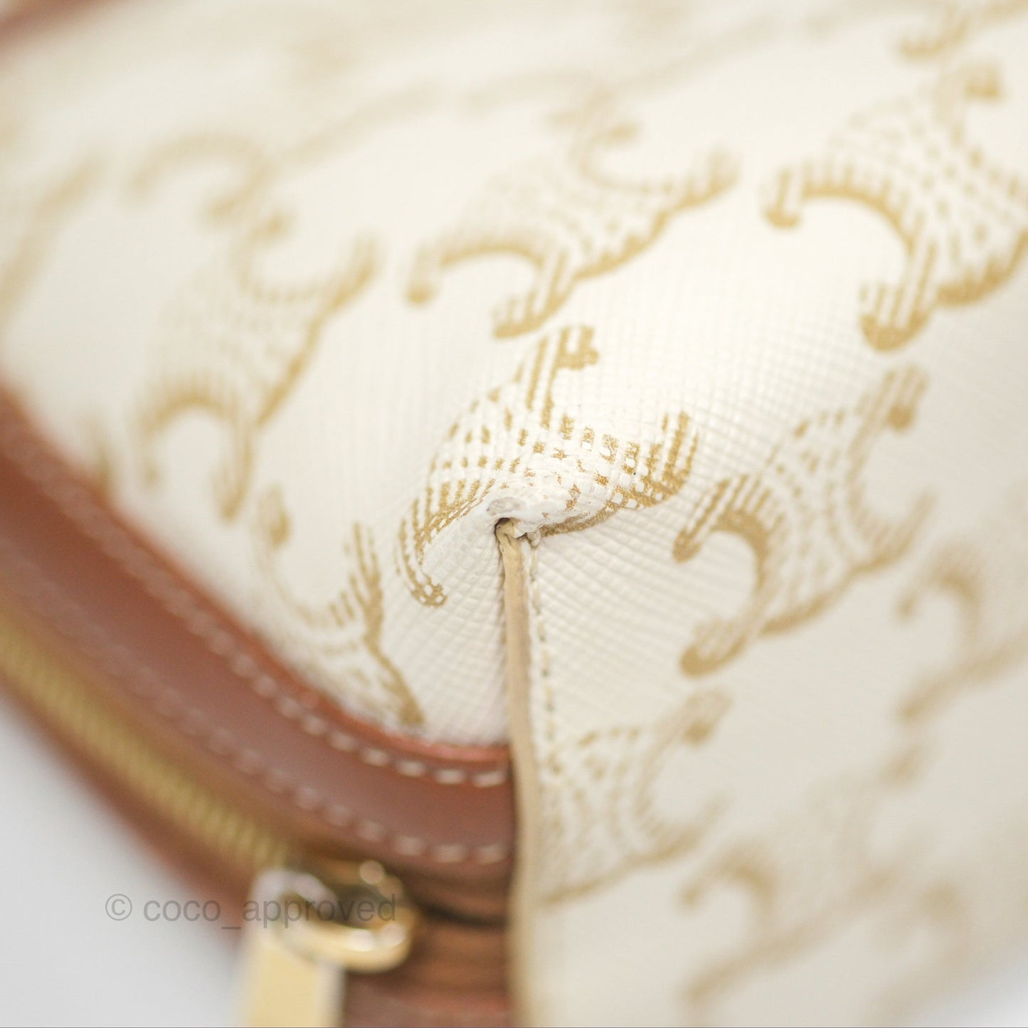 Celine Clutch With Chain Triomphe Canvas Lambskin White/Tan
