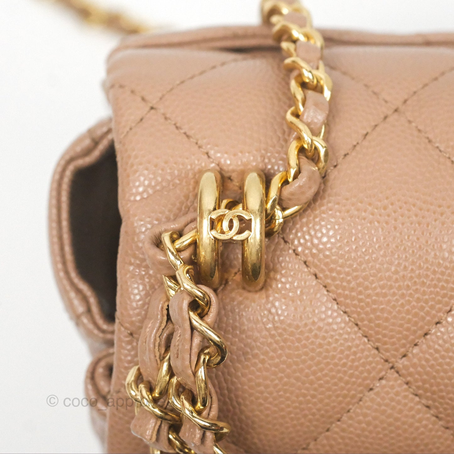 Chanel Coco First Dark Beige Flap Bag Caviar Gold Hardware 22K