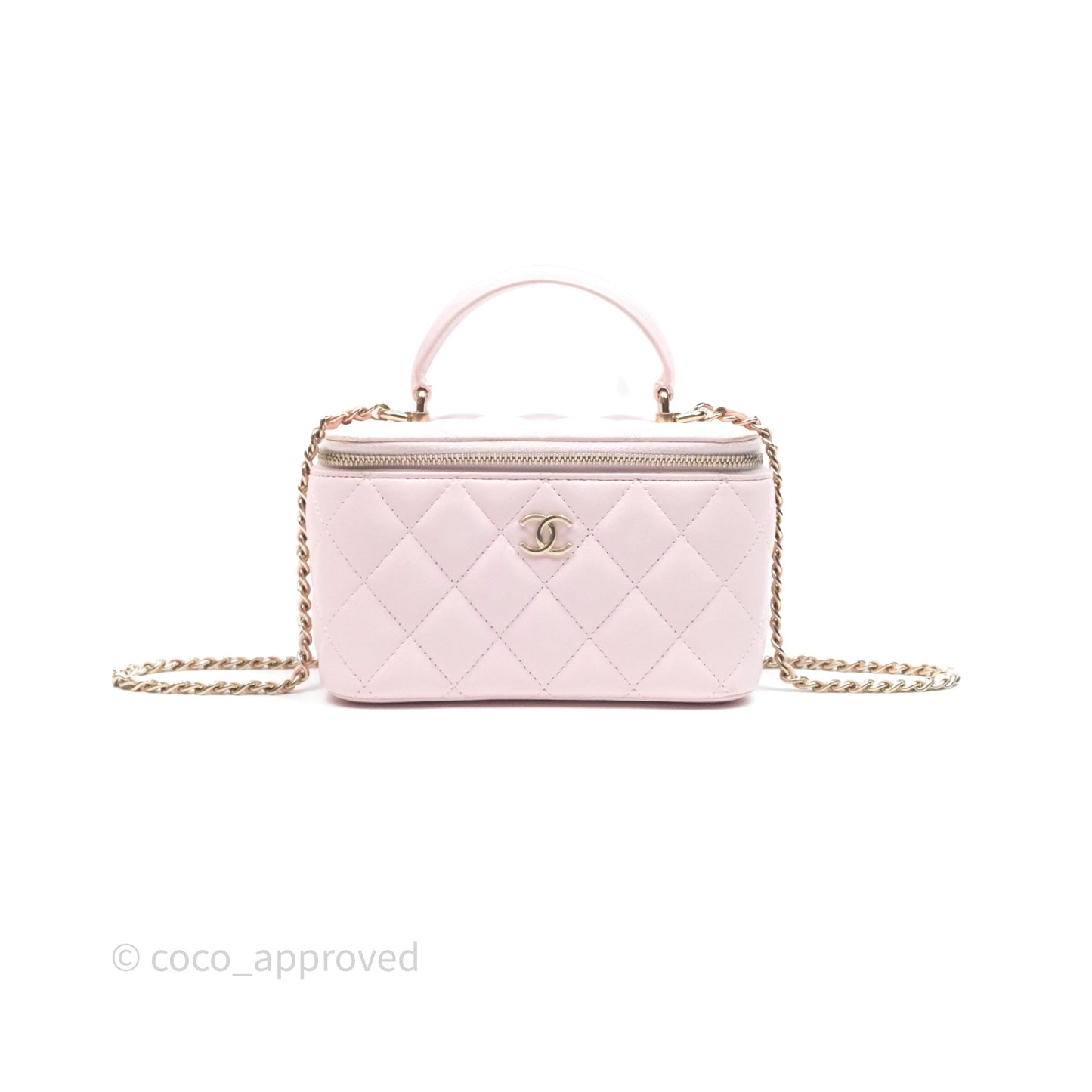 Chanel Vanity Rectangular Top Handle Light Pink Lambskin Gold Hardware