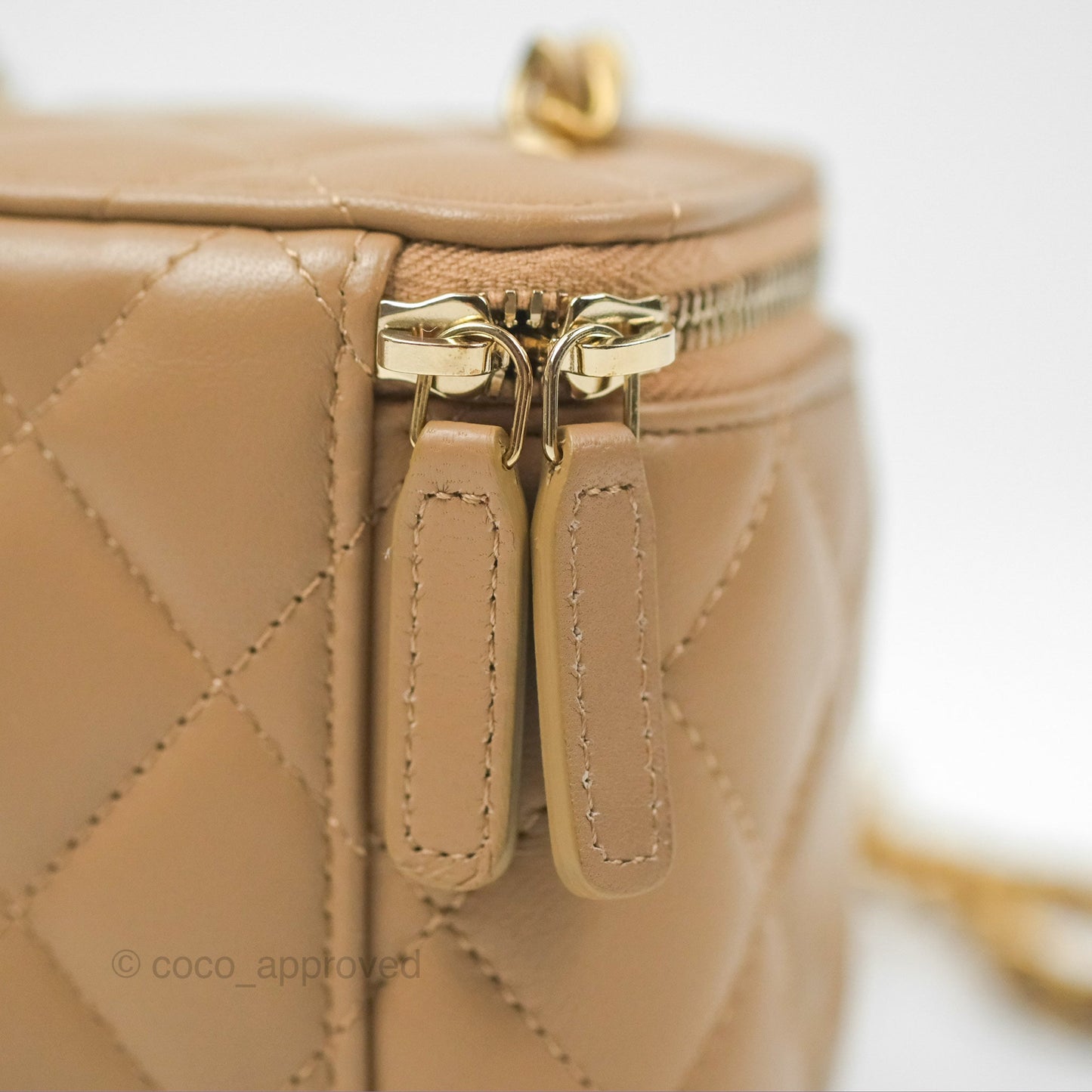Chanel Mini Vanity With Chain Adjustable Pearl Crush Dark Beige Lambskin Aged Gold Hardware