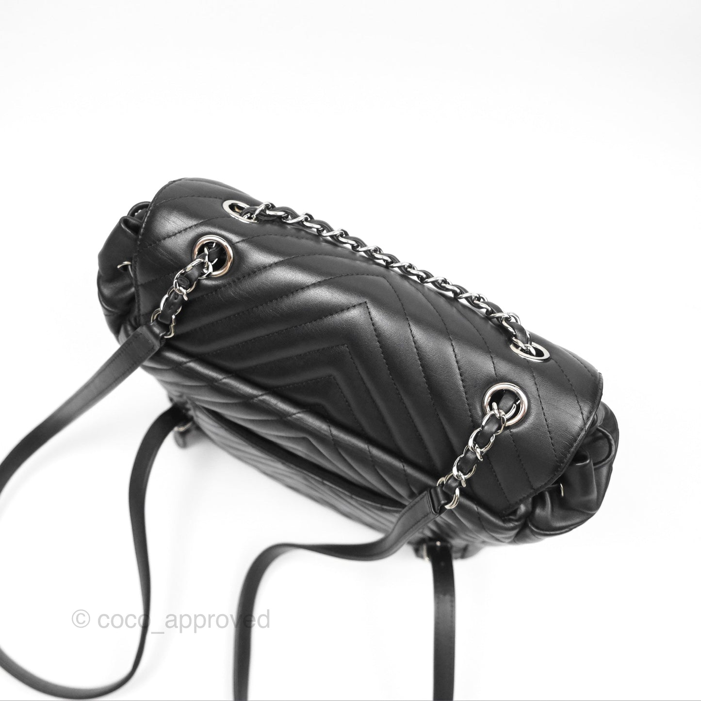 Chanel Medium Chevron Urban Spirit Backpack Black Calfskin Silver Hardware