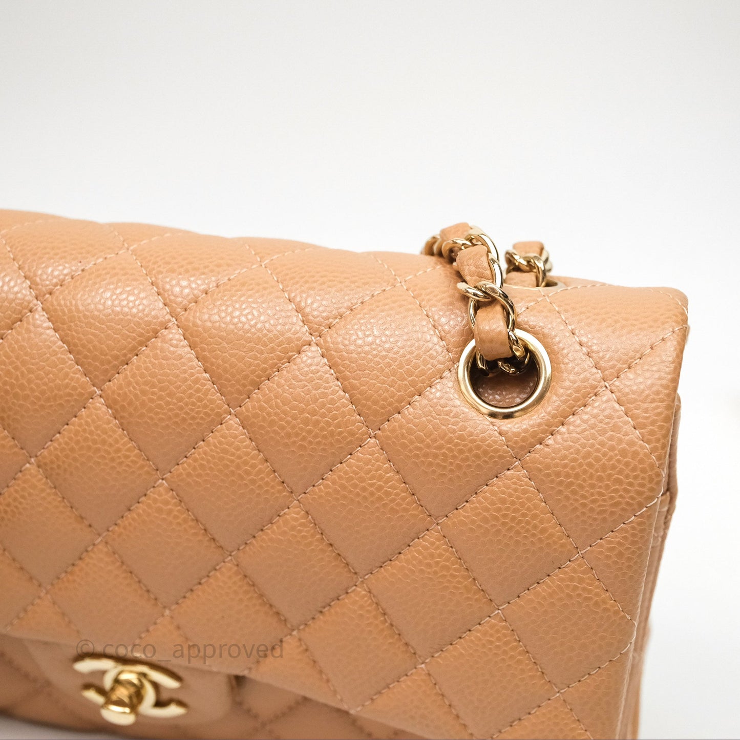 Chanel Classic M/L Medium Flap Quilted Beige Caviar Gold Hardware