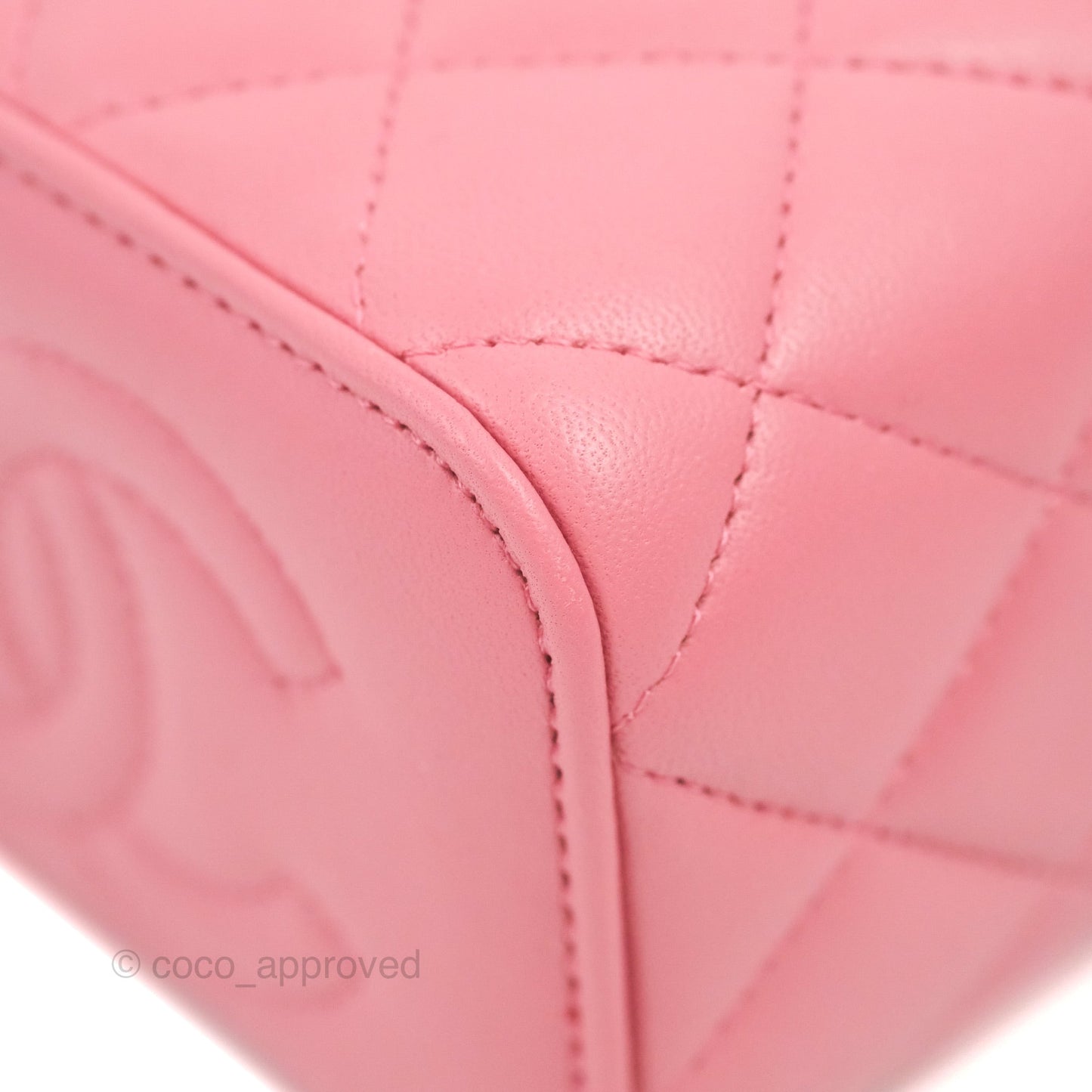 Chanel Mini Top Handle Vanity With Chain Pink Lambskin Gold Hardware