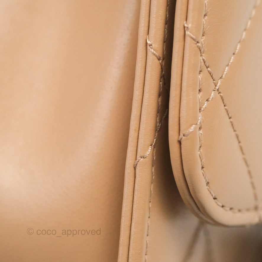 Chanel Quilted Perfect Fit Adjustable Beige Calfskin Gold Hardware 21A