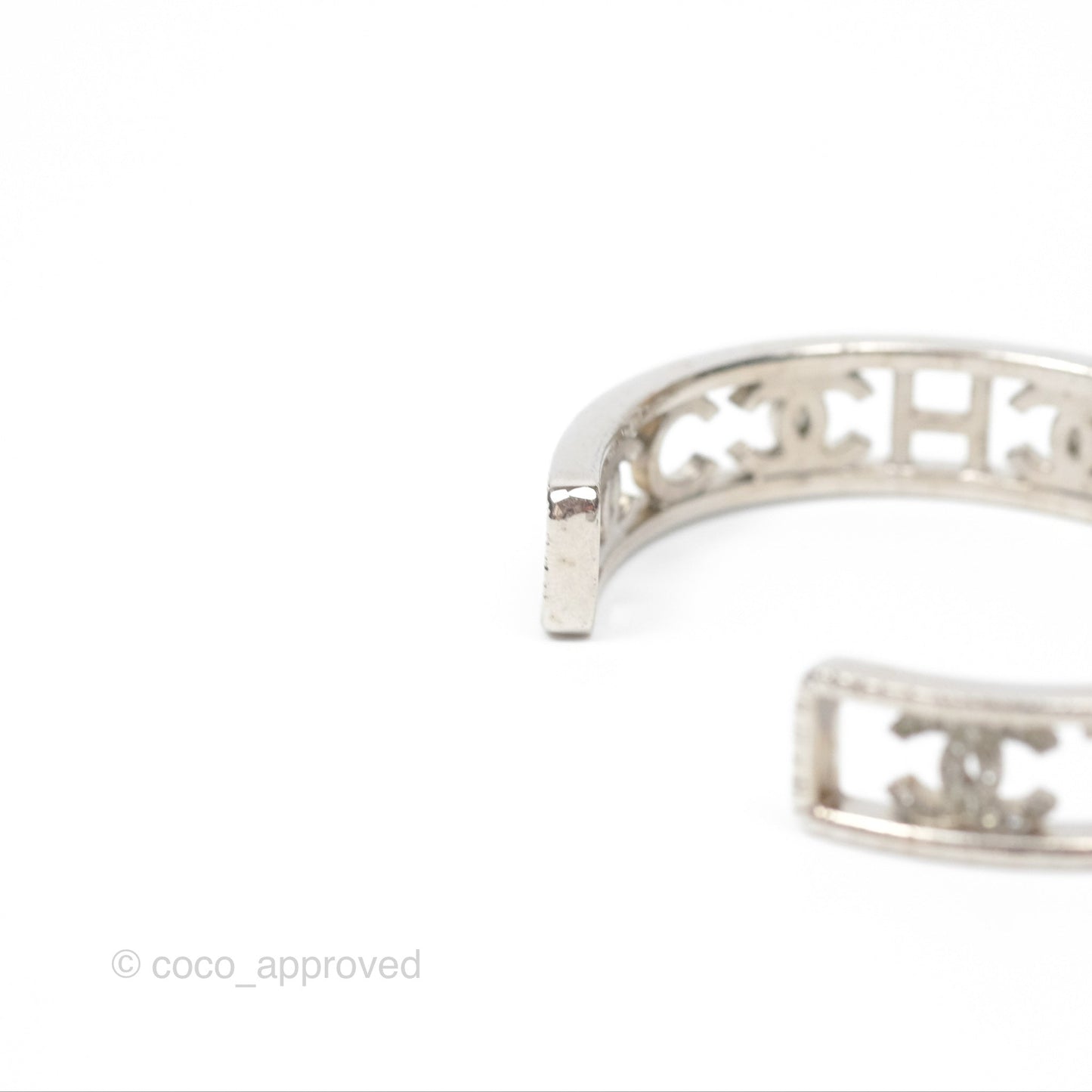 Chanel Logo CC Crystals Bangle Silver Tone 22A