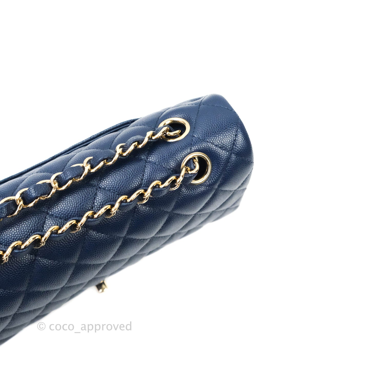 Chanel Quilted M/L Medium Double Flap Navy Caviar Gold Hardware 17B