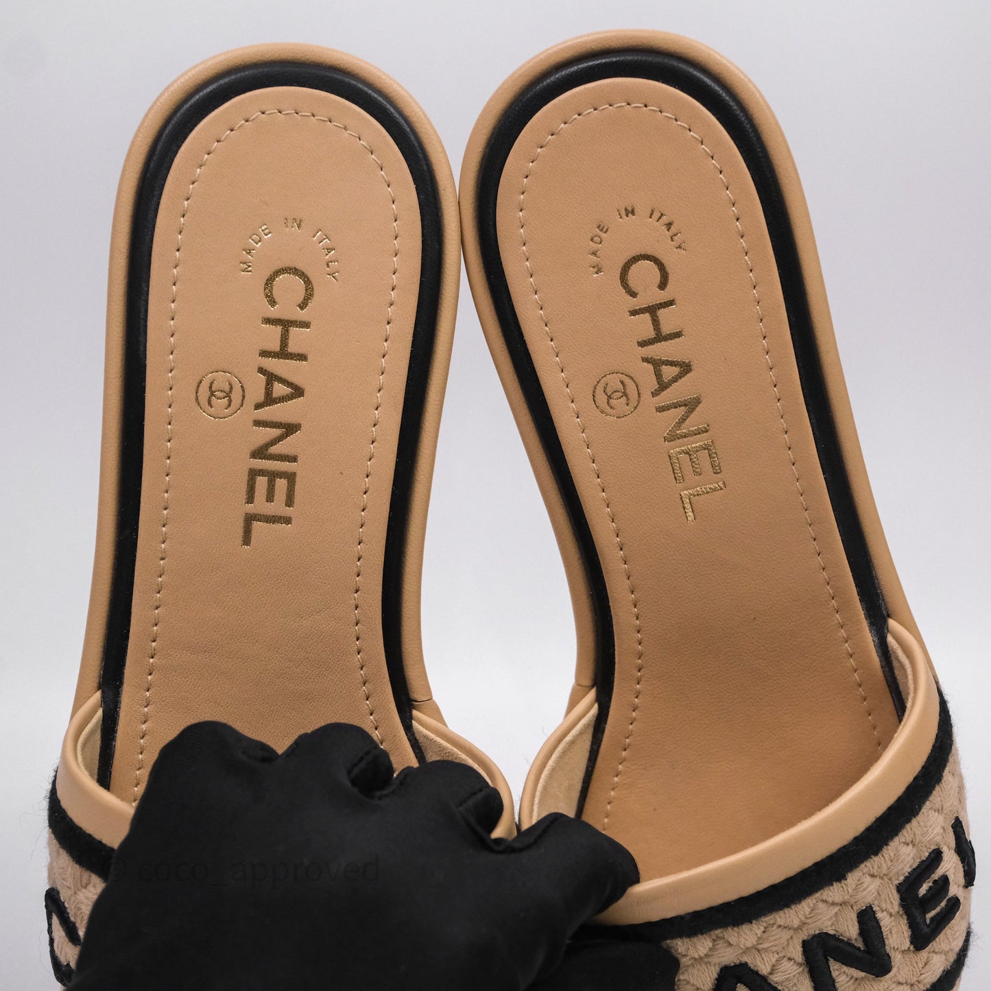 Chanel Logo Slippers Beige Size 37.5