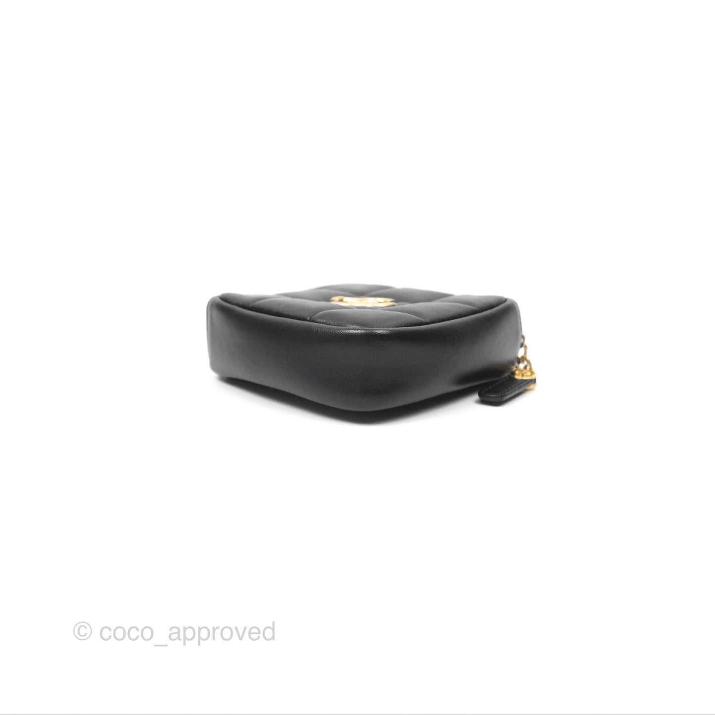 Chanel Diamond Belt Coin Purse Black Lambskin Aged Gold Hardware