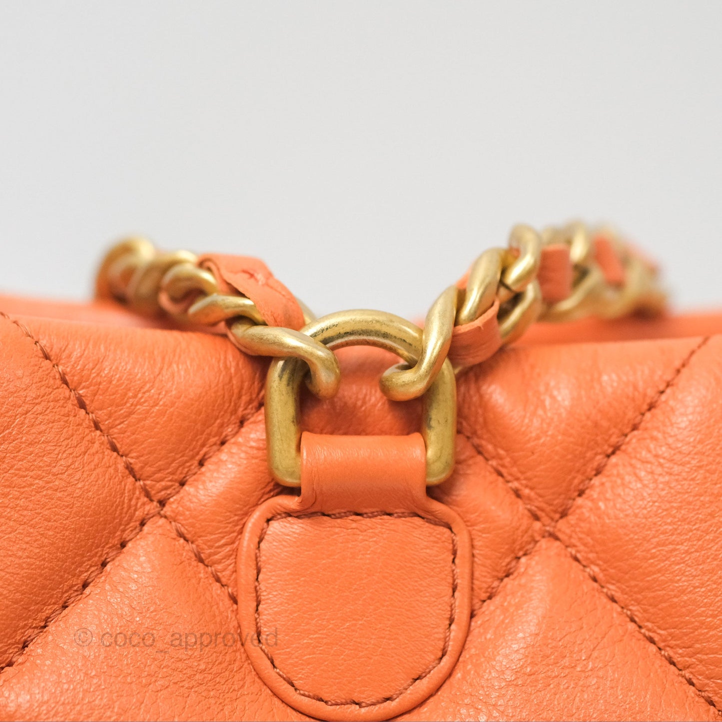 Chanel Small Drawstring Backpack Orange Calfskin Aged Gold Hardware 23A