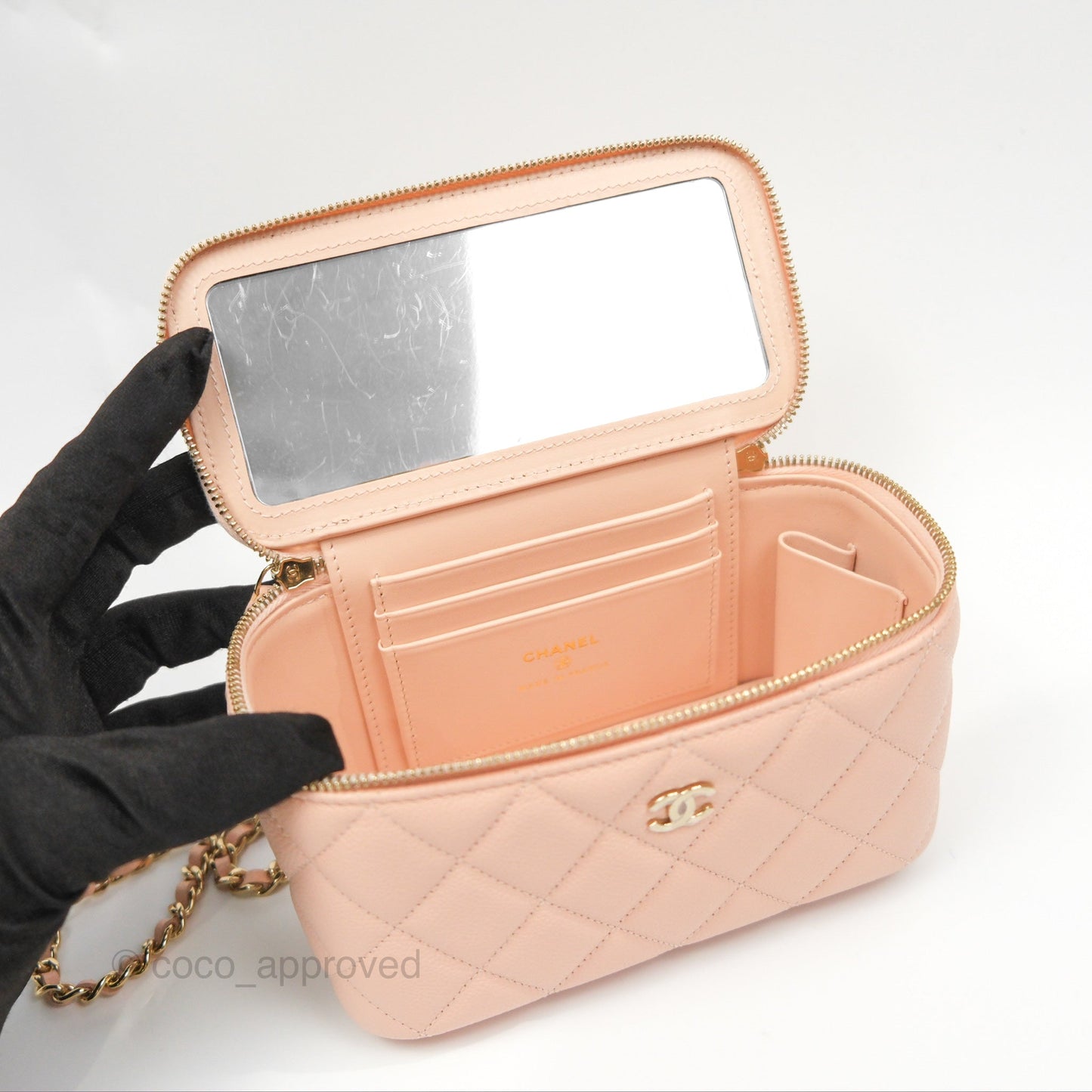 Chanel Vanity Rectangular Pink Beige Caviar Gold Hardware