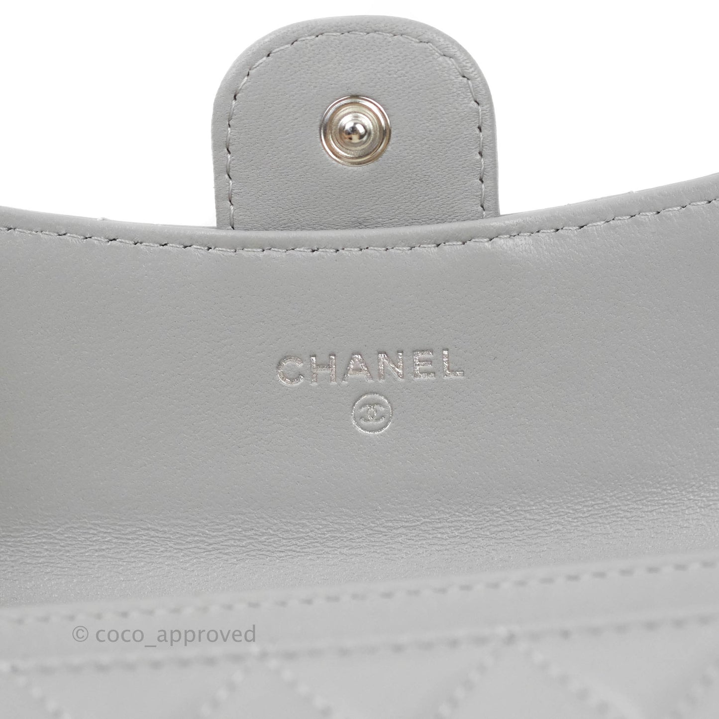 Chanel Quilted Flap Card Holder Grey Lambskin Silver Hardware