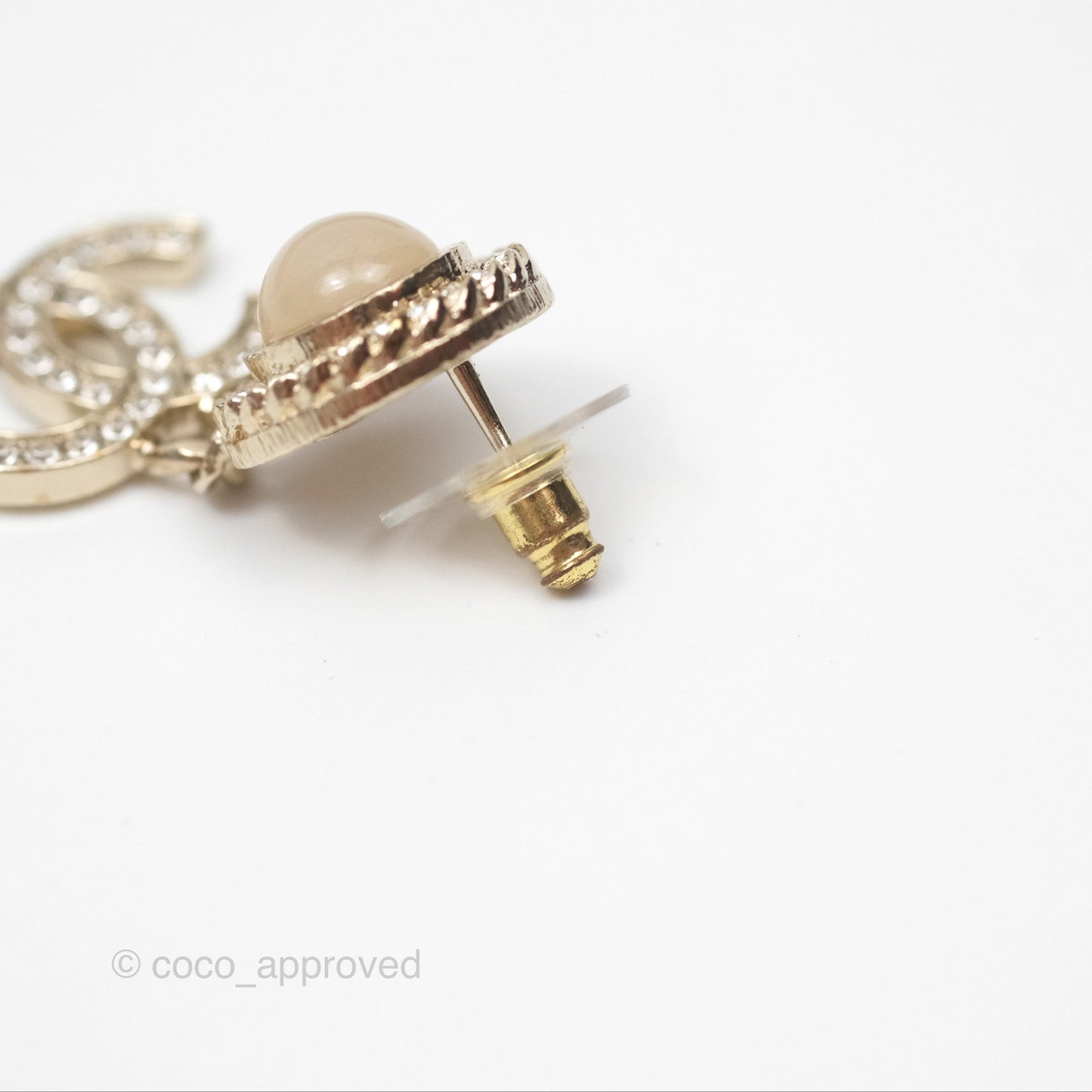 Chanel Round Resin Crystal CC Drop Earrings Gold Tone 21B