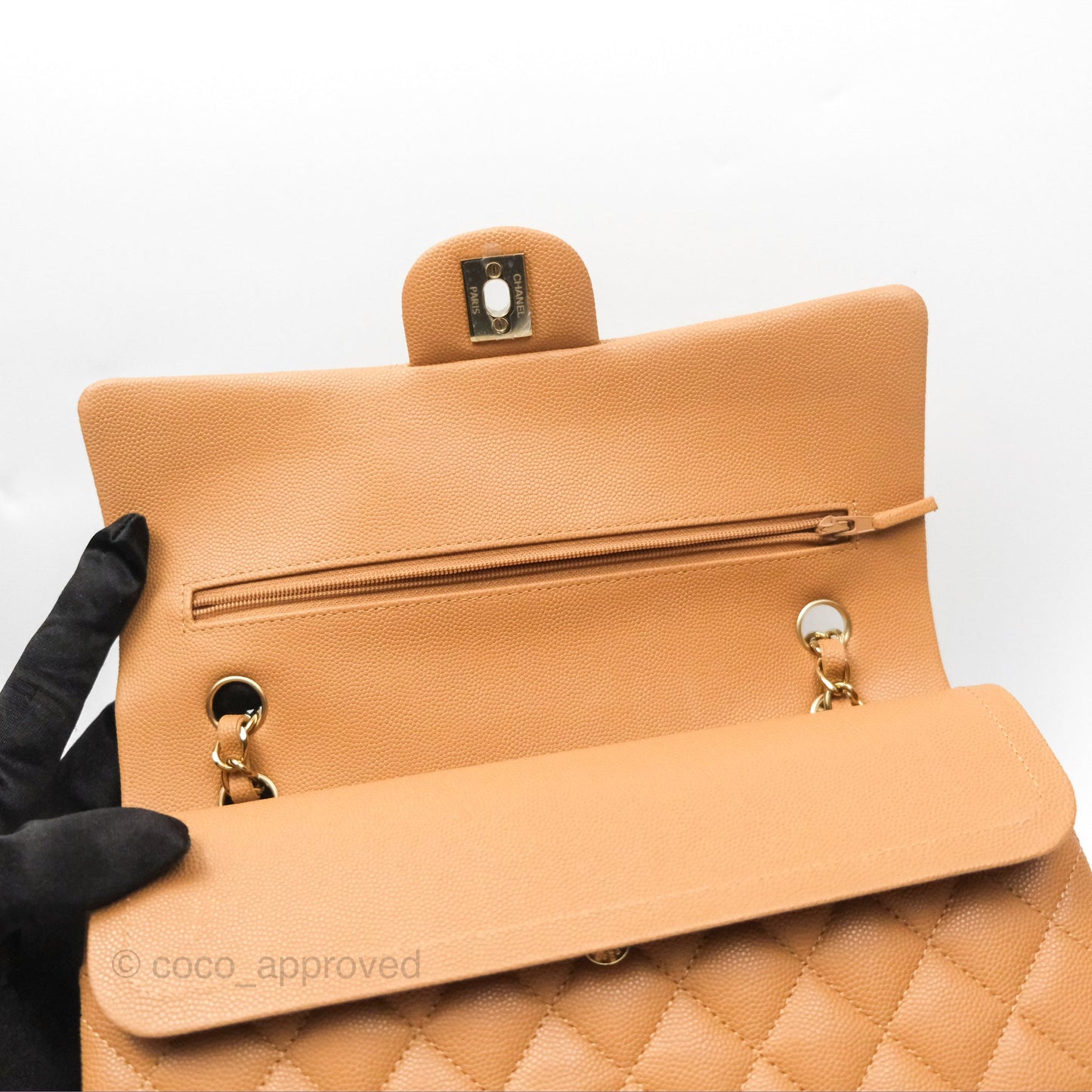 Chanel Classic M/L Medium Flap Quilted Beige Caviar Gold Hardware 23P