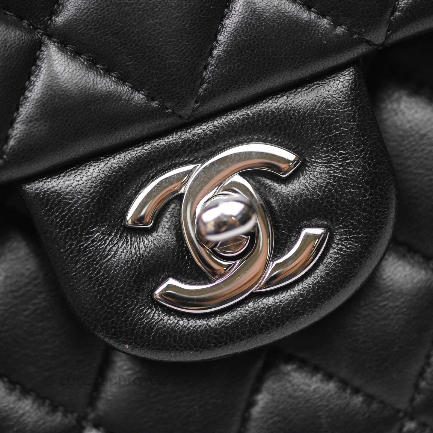 Chanel Classic M/L Medium Flap Quilted Black Lambskin Silver Hardware
