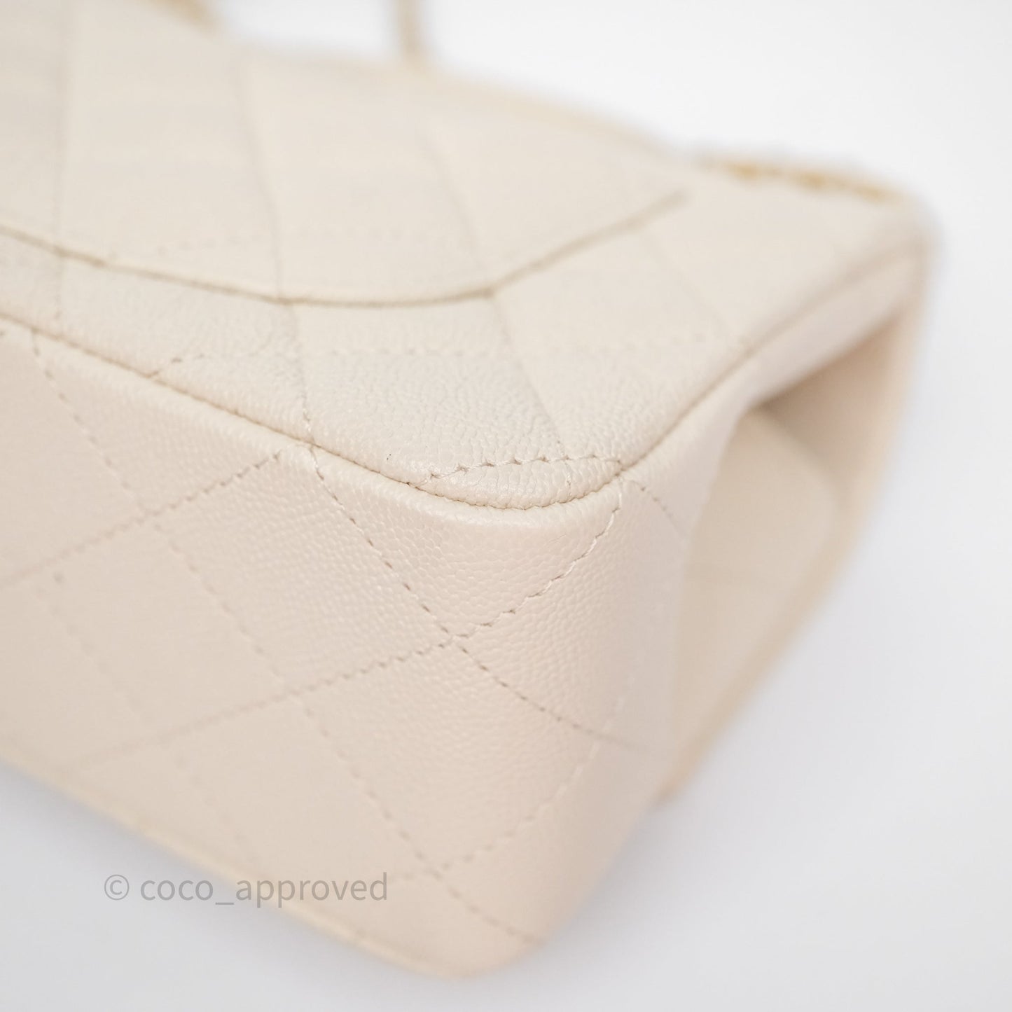 Chanel Top Handle Mini Rectangular Flap Bag Ivory Beige Caviar Gold Hardware