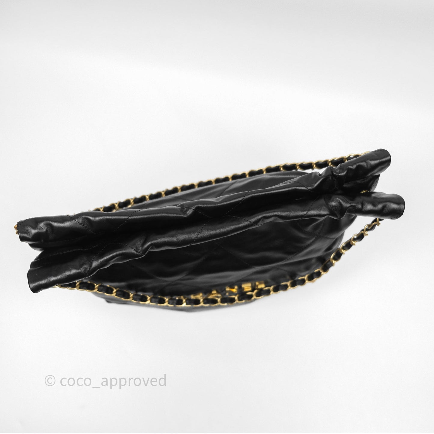 Chanel 22 Bag Small Black Crumpled Calfskin Aged Gold Hardware