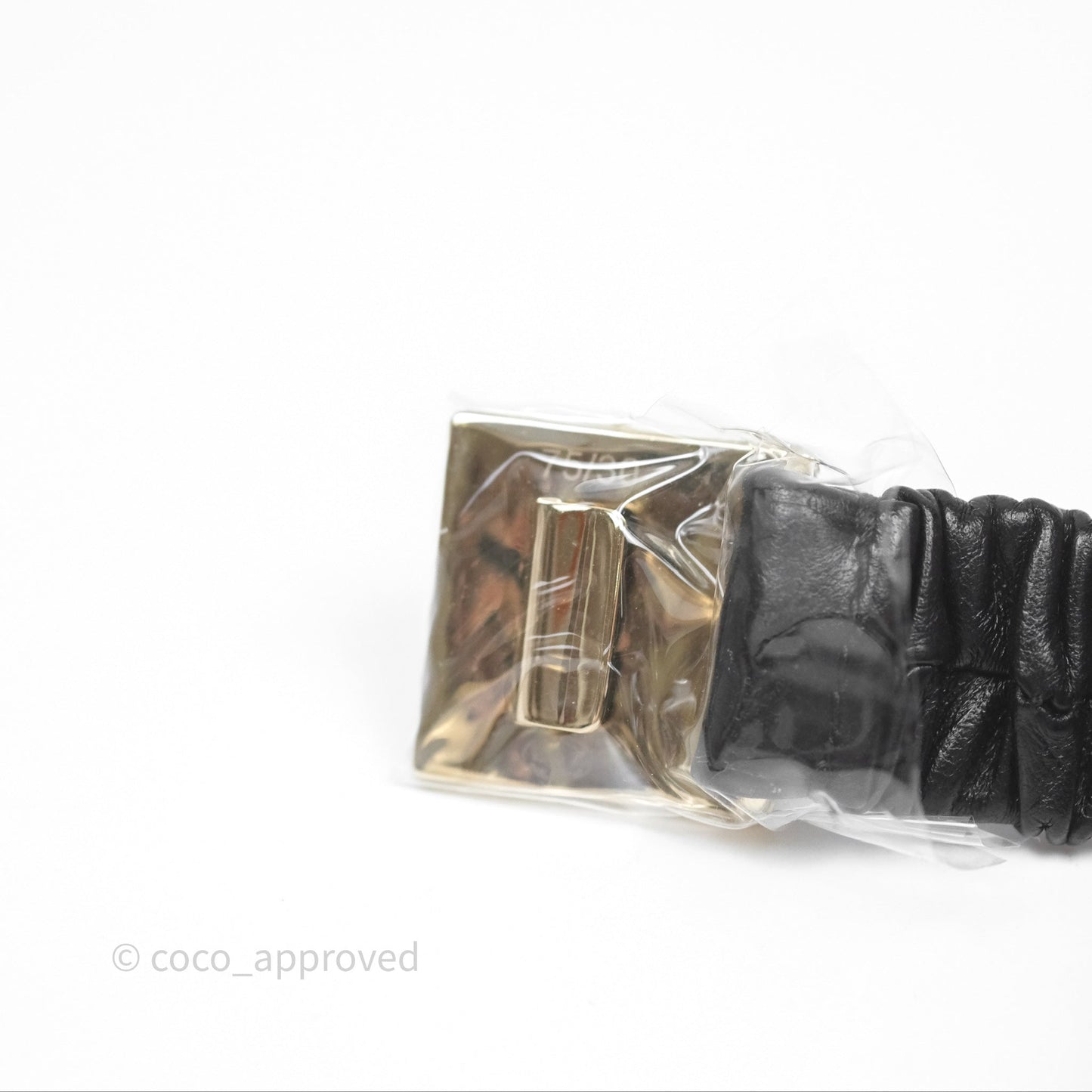 Chanel Square CC Ruched Belt Black Lambskin Gold Tone 22A
